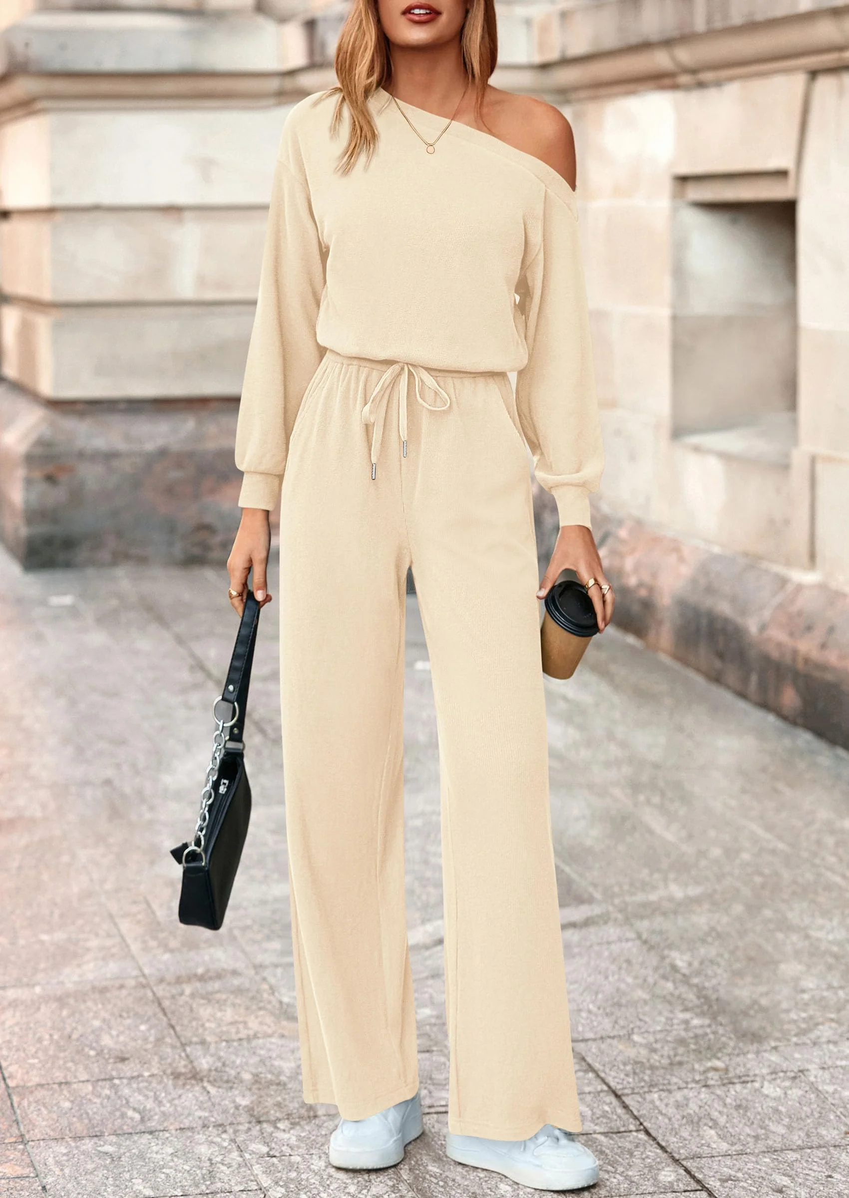 PRETTYGARDEN Long Sleeve Jumpsuit For Women Dressy Off Shoulder One Piece Loose Wide Leg Jumpsuits Casual Flowy Romper - Image 14