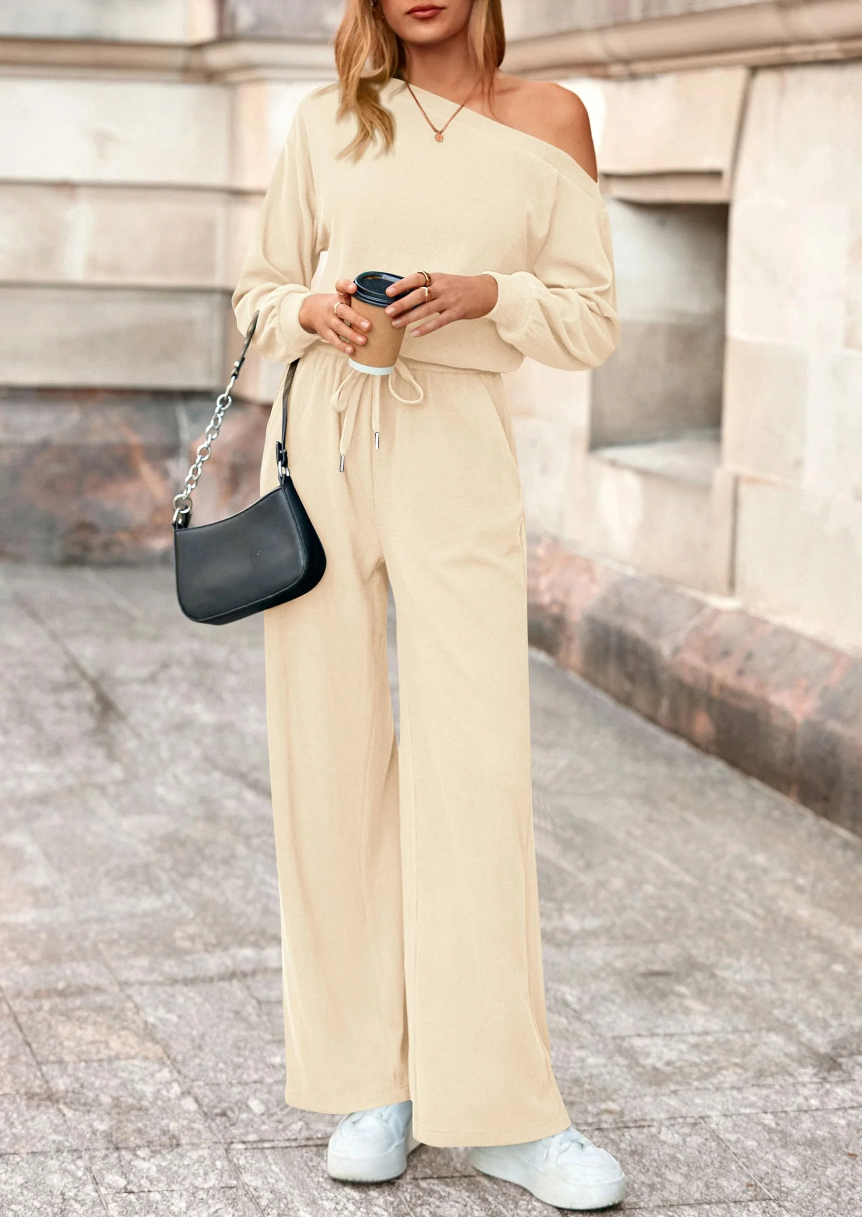 PRETTYGARDEN Long Sleeve Jumpsuit For Women Dressy Off Shoulder One Piece Loose Wide Leg Jumpsuits Casual Flowy Romper - Image 15