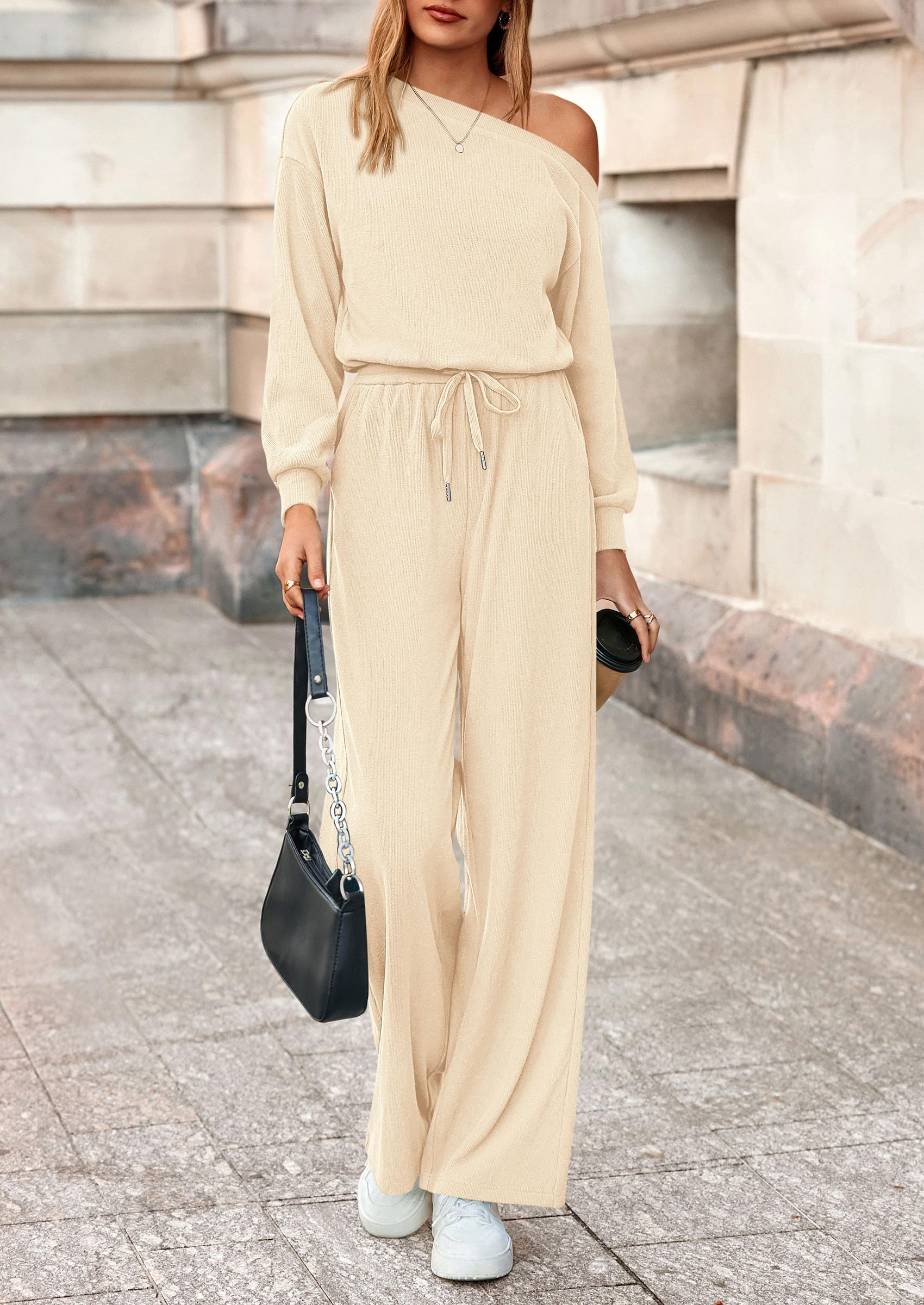 PRETTYGARDEN Long Sleeve Jumpsuit For Women Dressy Off Shoulder One Piece Loose Wide Leg Jumpsuits Casual Flowy Romper - Image 16