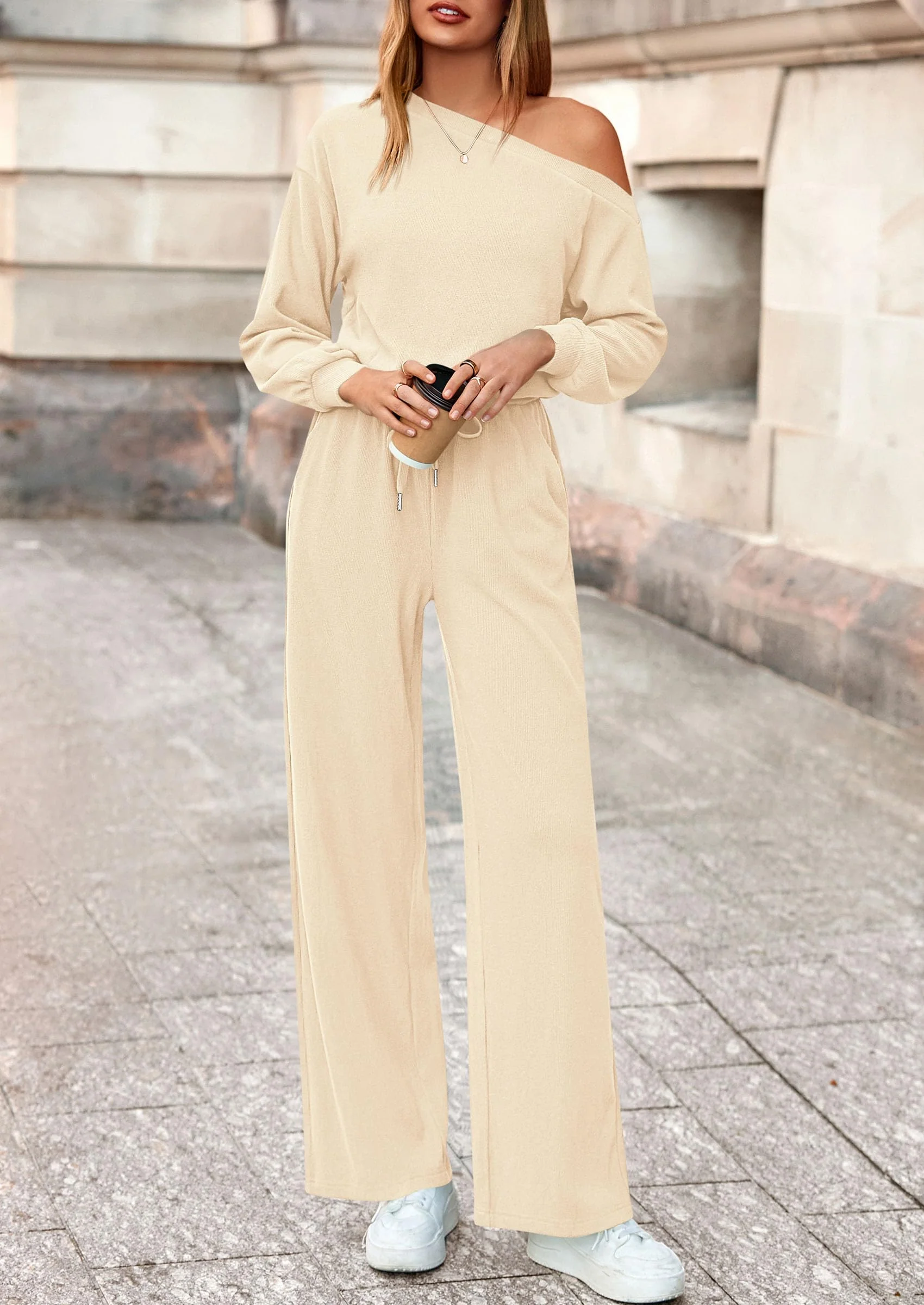 PRETTYGARDEN Long Sleeve Jumpsuit For Women Dressy Off Shoulder One Piece Loose Wide Leg Jumpsuits Casual Flowy Romper - Image 17