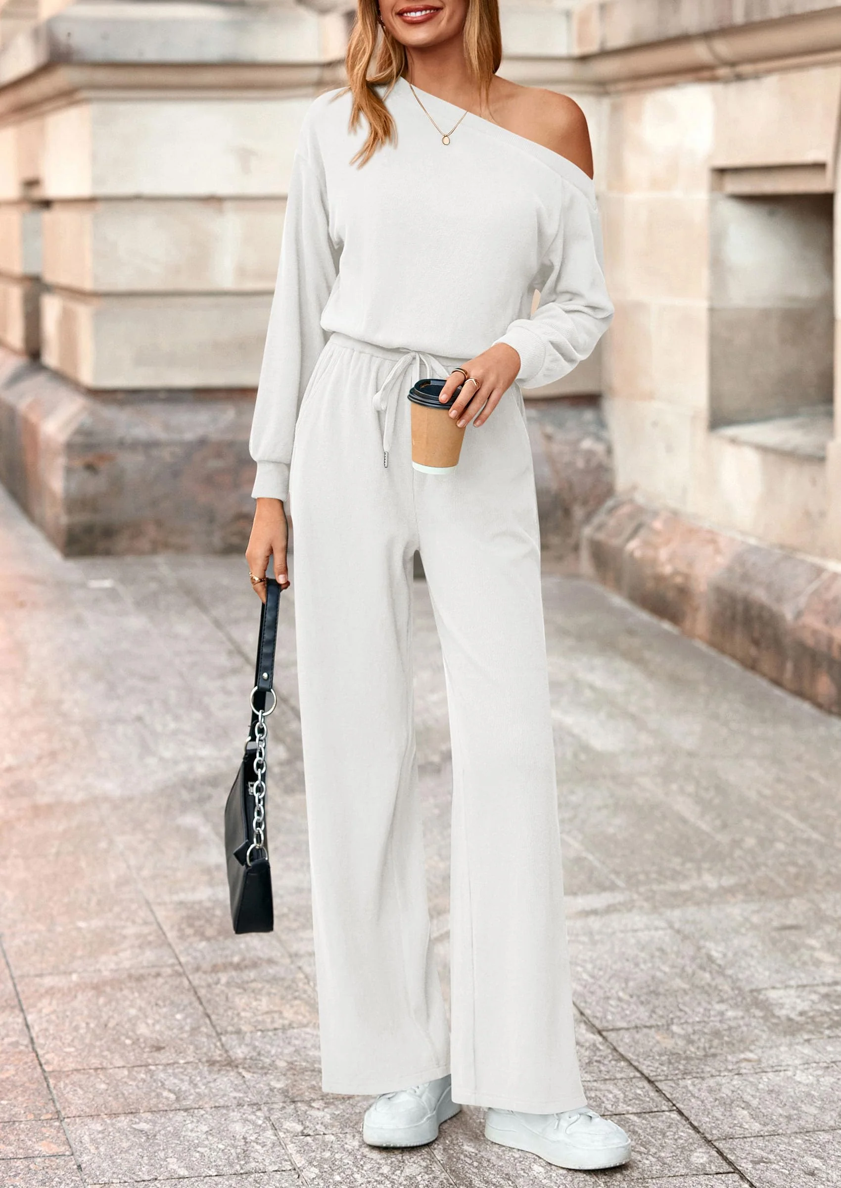 PRETTYGARDEN Long Sleeve Jumpsuit For Women Dressy Off Shoulder One Piece Loose Wide Leg Jumpsuits Casual Flowy Romper - Image 50