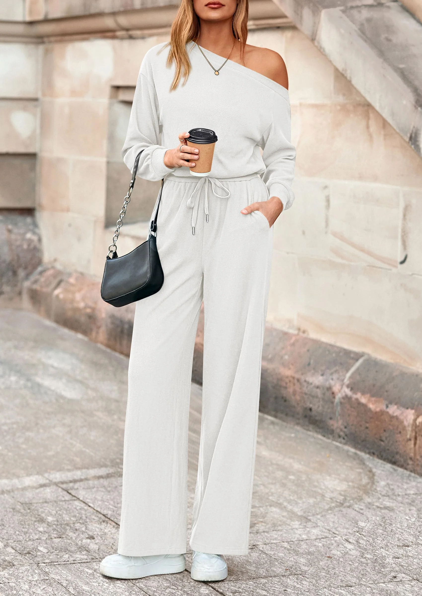 PRETTYGARDEN Long Sleeve Jumpsuit For Women Dressy Off Shoulder One Piece Loose Wide Leg Jumpsuits Casual Flowy Romper - Image 52