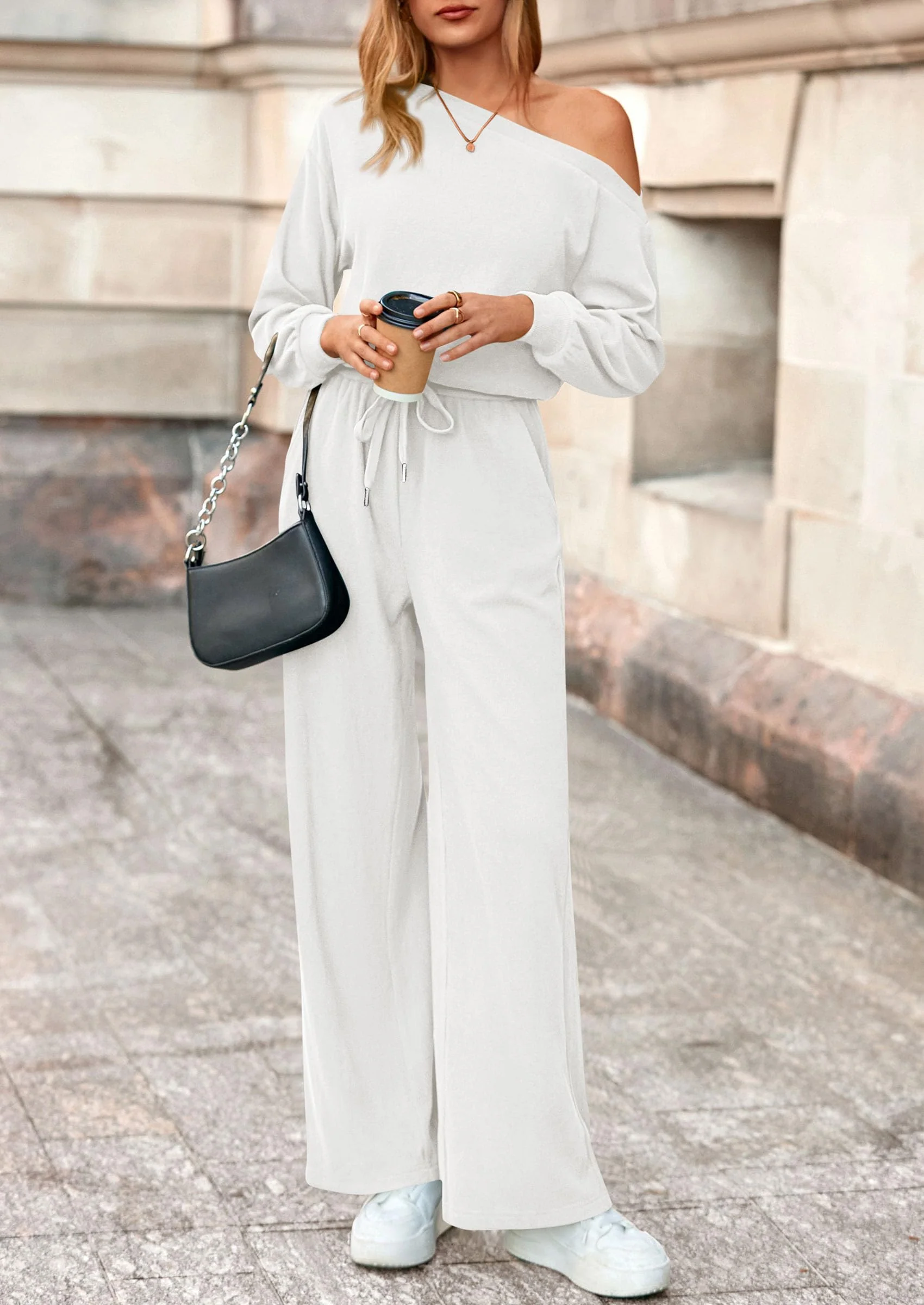 PRETTYGARDEN Long Sleeve Jumpsuit For Women Dressy Off Shoulder One Piece Loose Wide Leg Jumpsuits Casual Flowy Romper - Image 54