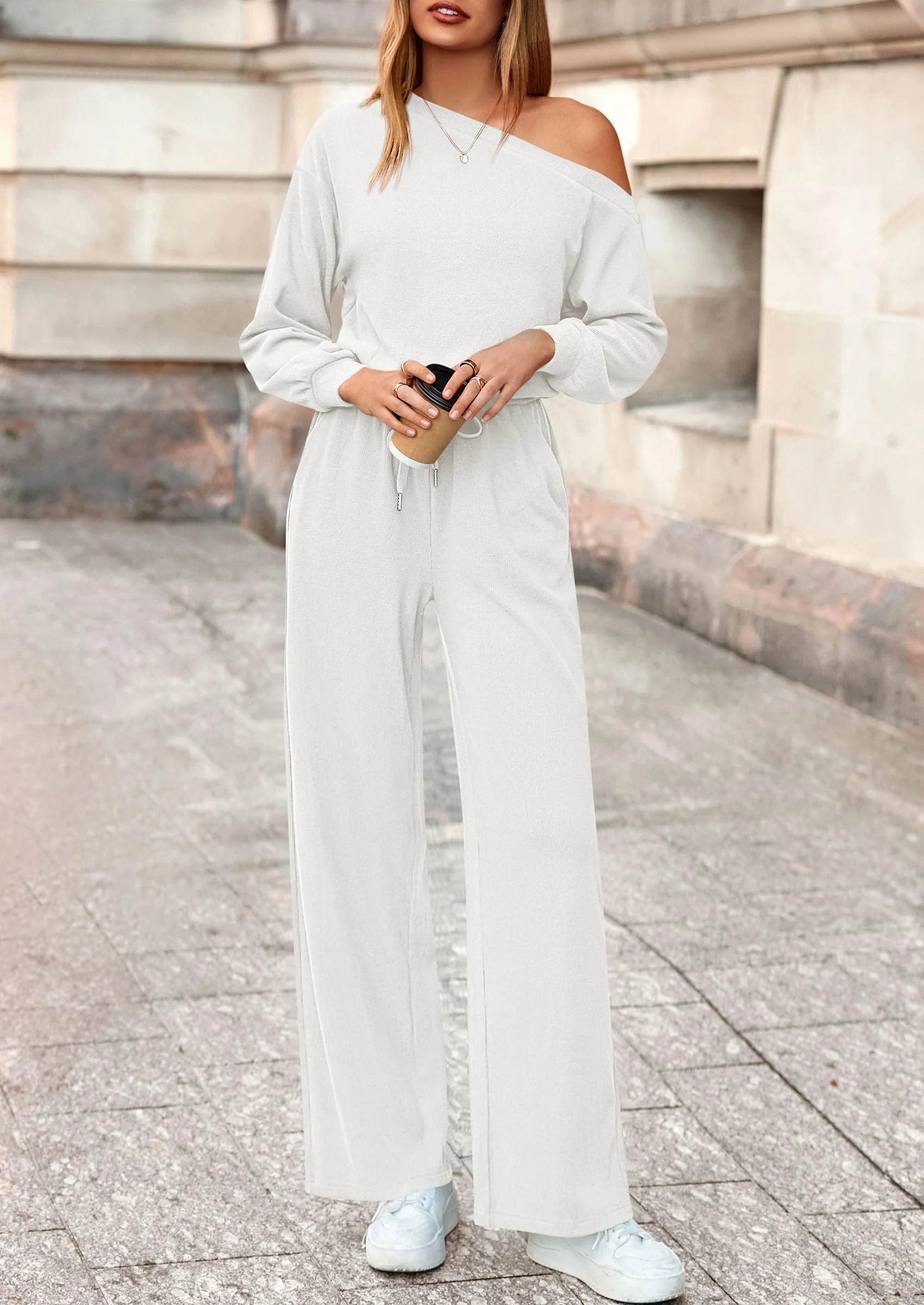 PRETTYGARDEN Long Sleeve Jumpsuit For Women Dressy Off Shoulder One Piece Loose Wide Leg Jumpsuits Casual Flowy Romper - Image 55