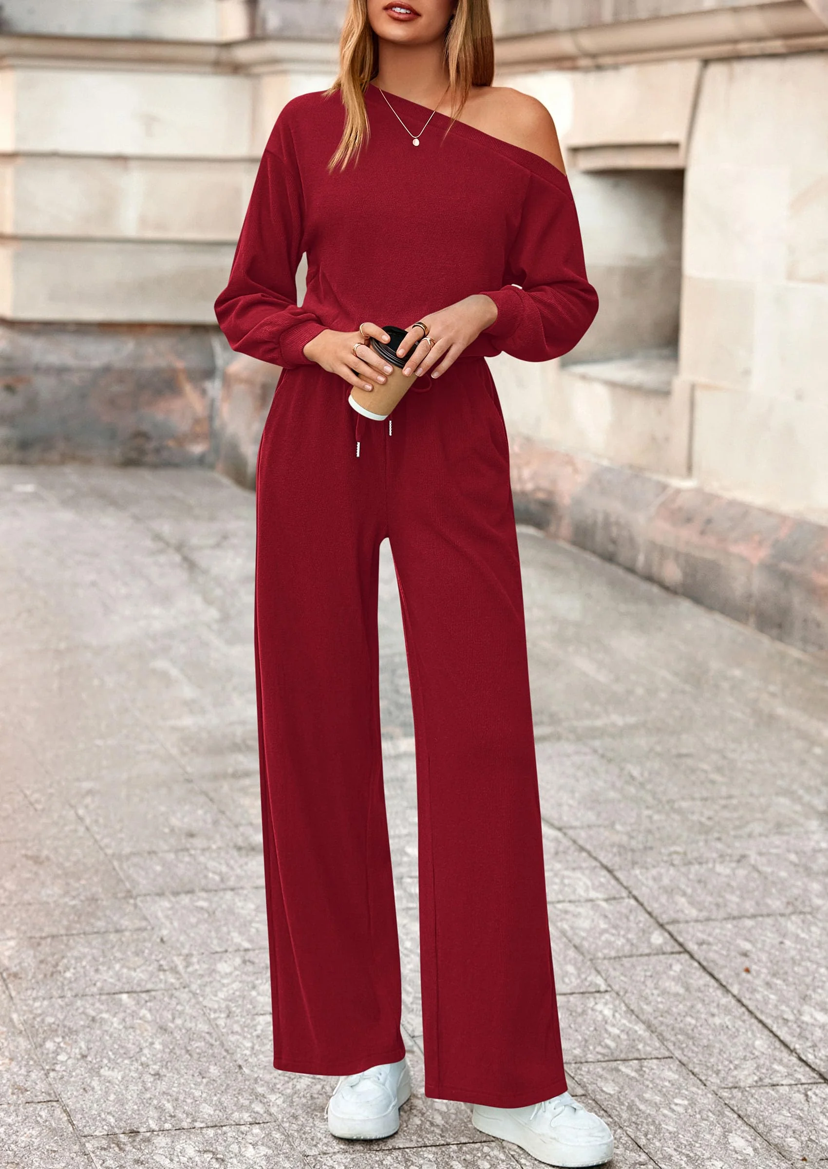PRETTYGARDEN Long Sleeve Jumpsuit For Women Dressy Off Shoulder One Piece Loose Wide Leg Jumpsuits Casual Flowy Romper - Image 8