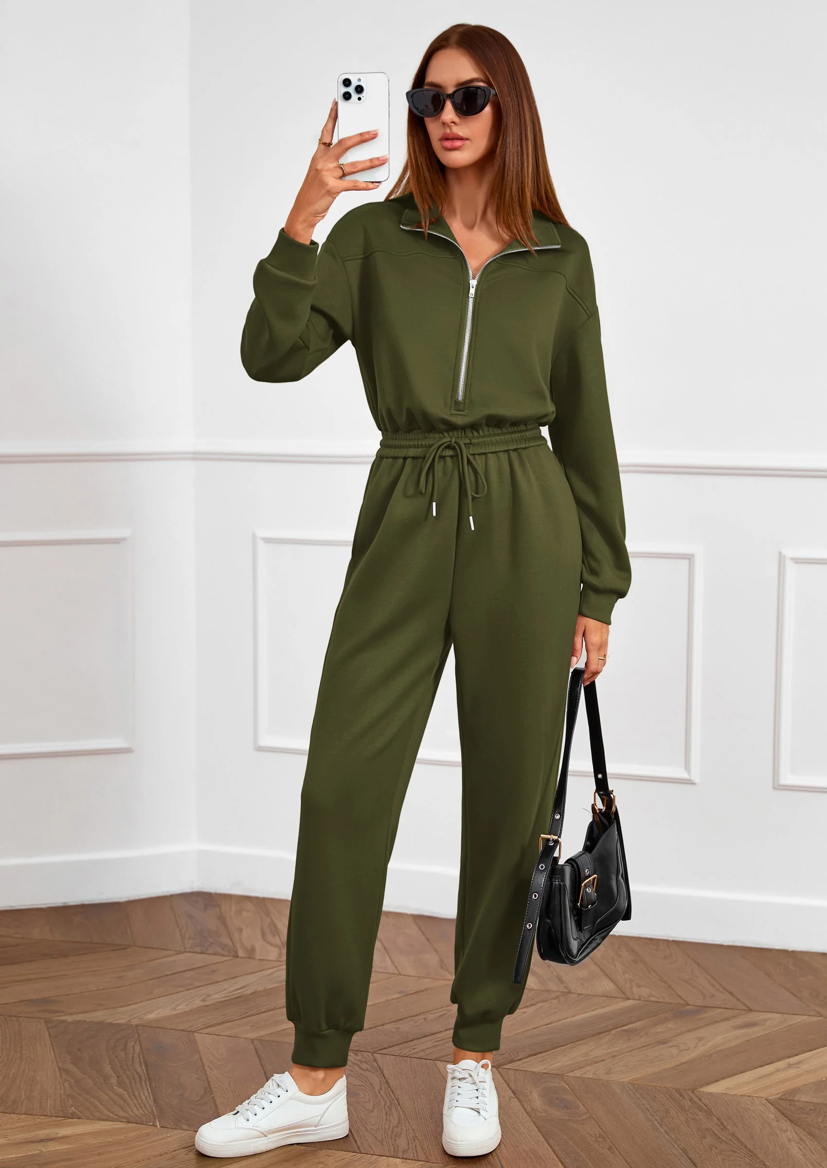 PRETTYGARDEN Long Sleeve Jumpsuits for Women Casual  Fall Fashion Zip Up Pant Rompers One Piece Sweatsuits Travel Outfits - Image 12