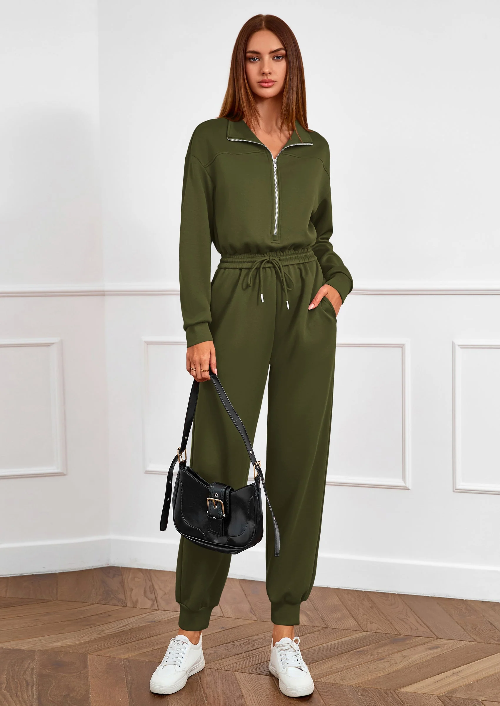 PRETTYGARDEN Long Sleeve Jumpsuits for Women Casual  Fall Fashion Zip Up Pant Rompers One Piece Sweatsuits Travel Outfits - Image 14