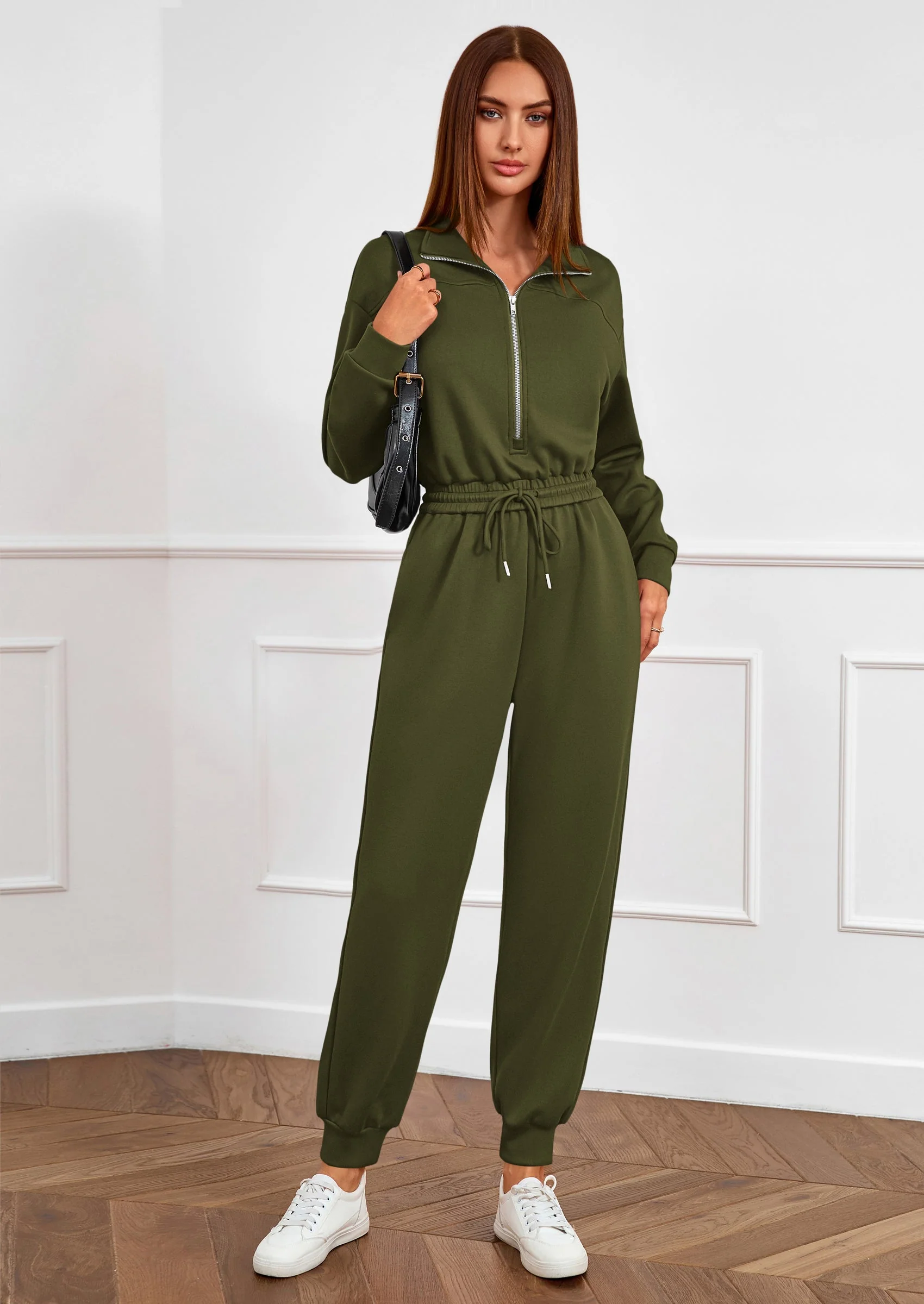 PRETTYGARDEN Long Sleeve Jumpsuits for Women Casual  Fall Fashion Zip Up Pant Rompers One Piece Sweatsuits Travel Outfits - Image 15