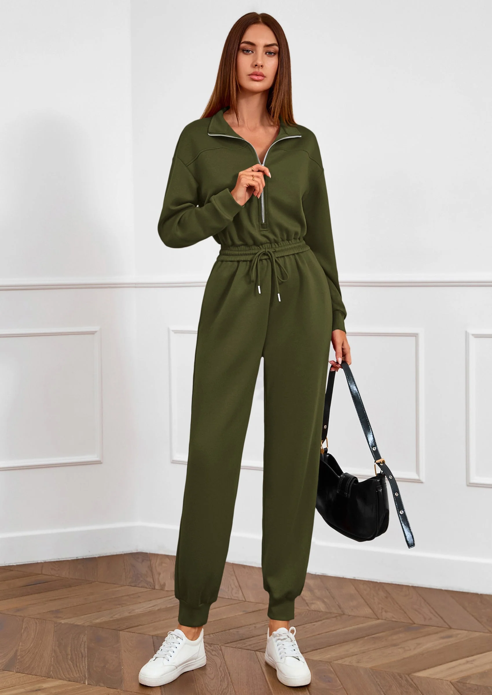 PRETTYGARDEN Long Sleeve Jumpsuits for Women Casual  Fall Fashion Zip Up Pant Rompers One Piece Sweatsuits Travel Outfits - Image 16