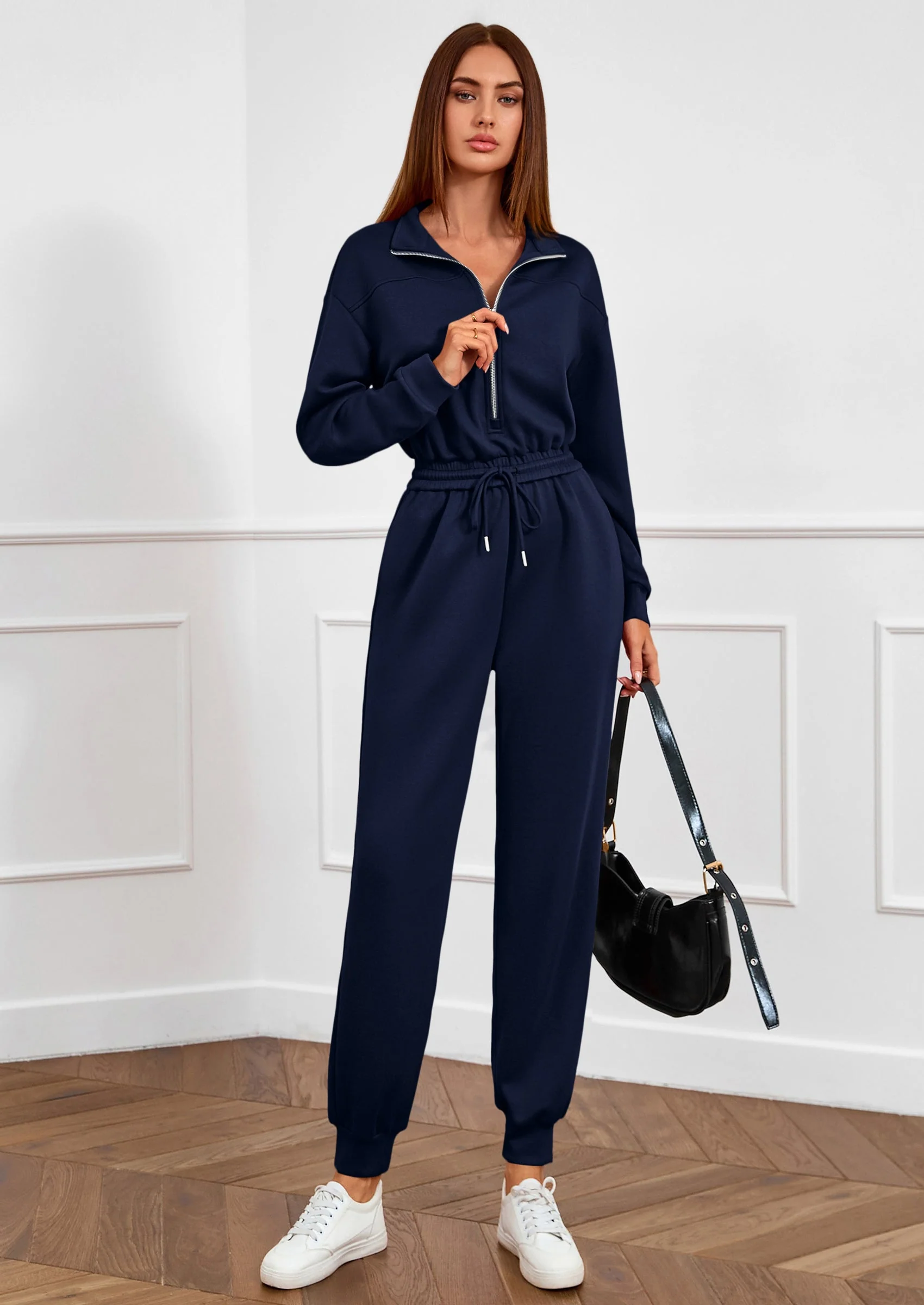 PRETTYGARDEN Long Sleeve Jumpsuits for Women Casual  Fall Fashion Zip Up Pant Rompers One Piece Sweatsuits Travel Outfits - Image 21