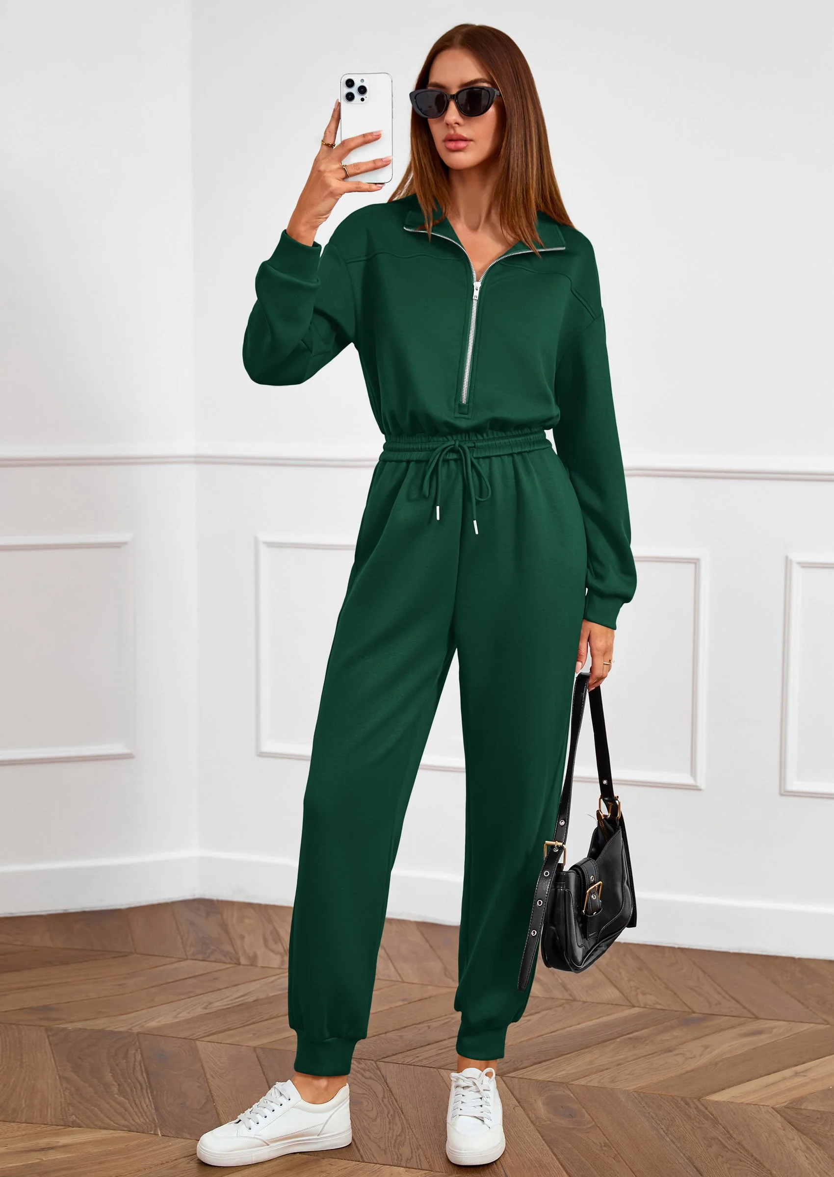 PRETTYGARDEN Long Sleeve Jumpsuits for Women Casual  Fall Fashion Zip Up Pant Rompers One Piece Sweatsuits Travel Outfits - Image 32