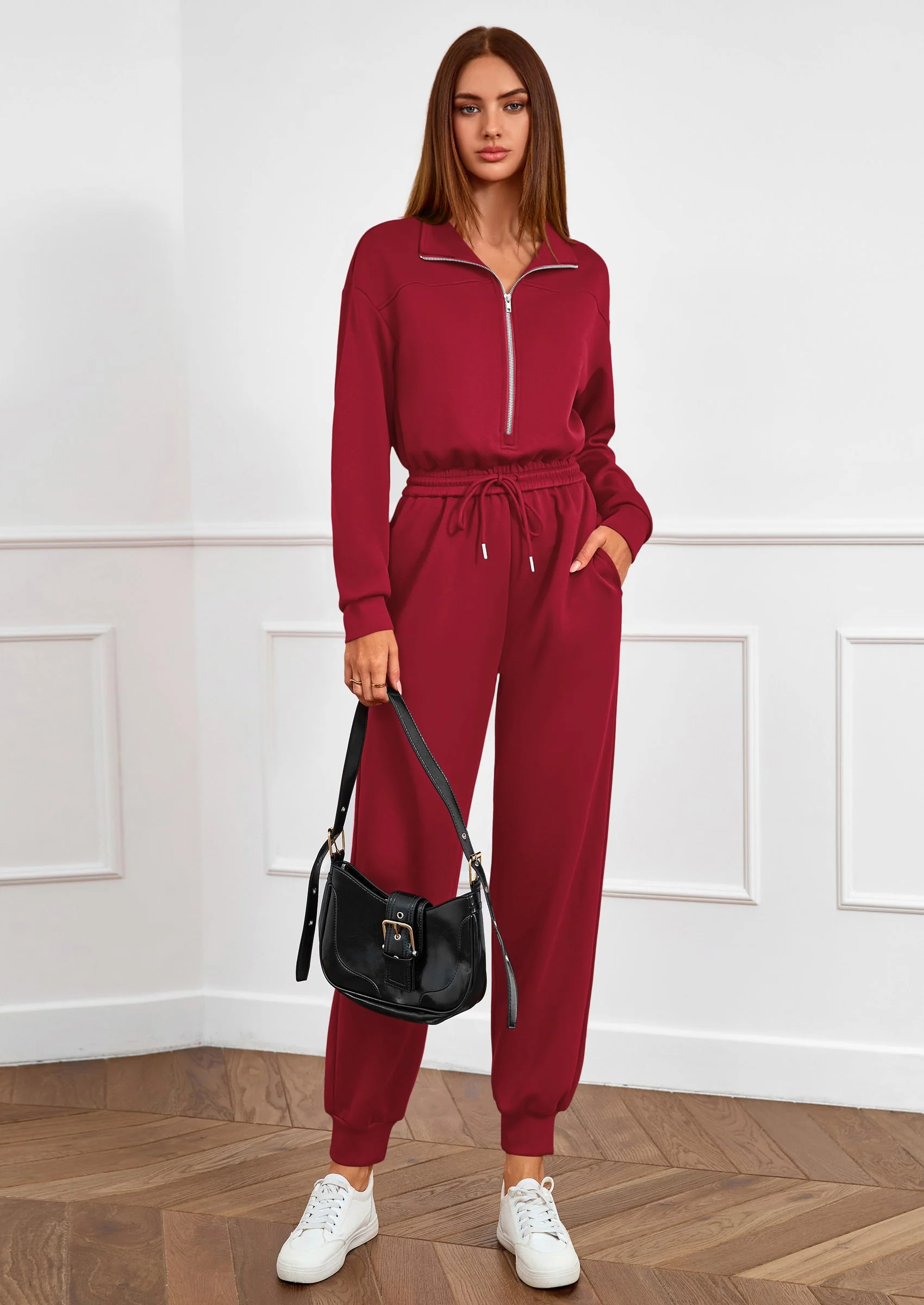 PRETTYGARDEN Long Sleeve Jumpsuits for Women Casual  Fall Fashion Zip Up Pant Rompers One Piece Sweatsuits Travel Outfits - Image 39