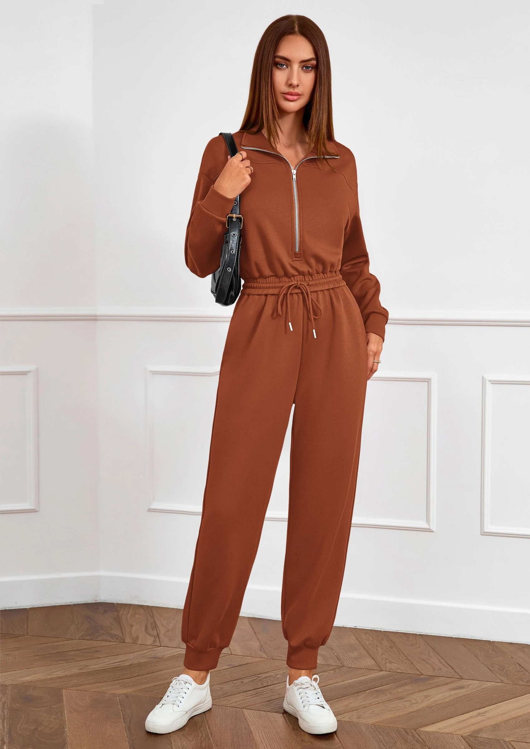 PRETTYGARDEN Long Sleeve Jumpsuits for Women Casual  Fall Fashion Zip Up Pant Rompers One Piece Sweatsuits Travel Outfits - Image 4