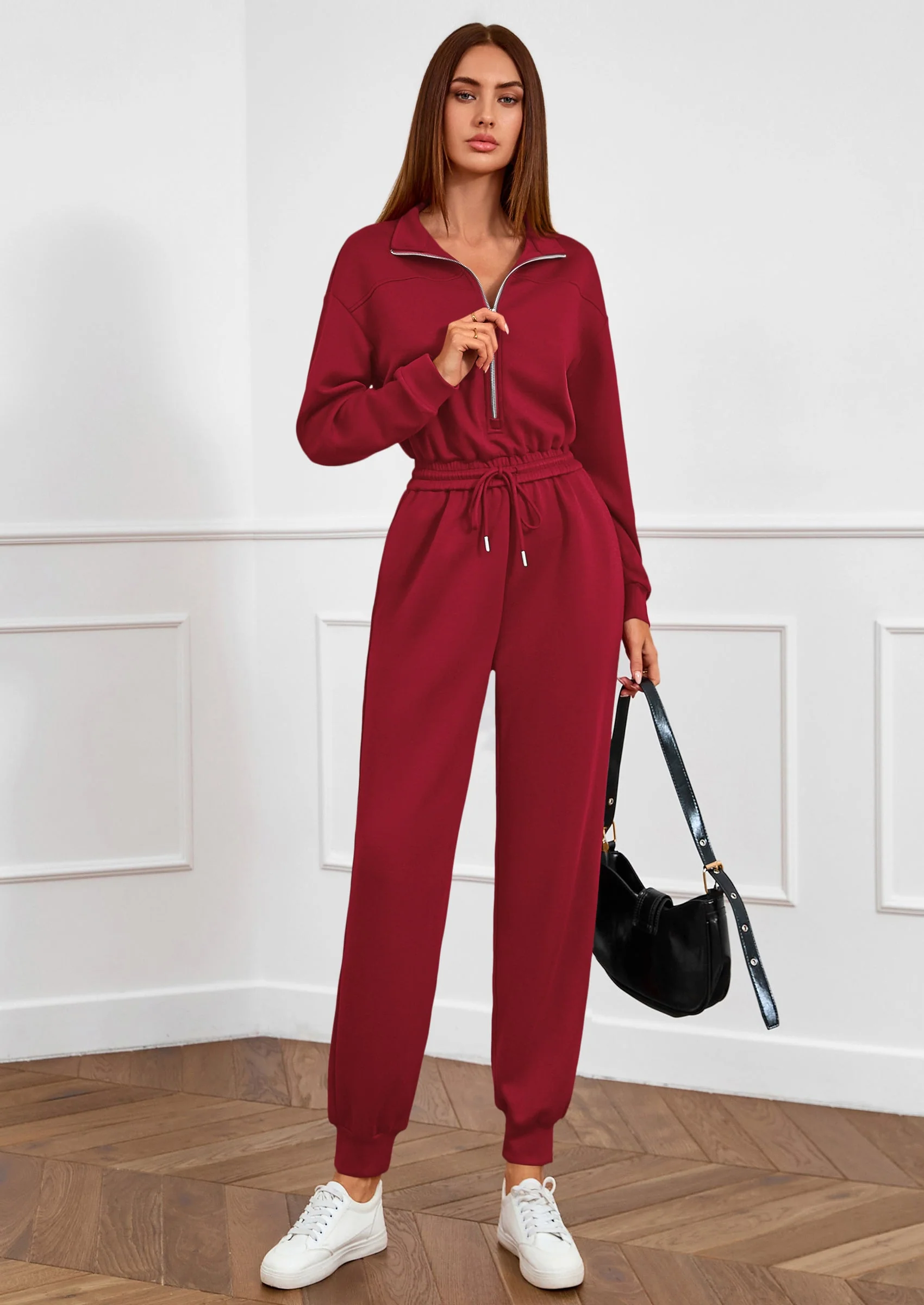 PRETTYGARDEN Long Sleeve Jumpsuits for Women Casual  Fall Fashion Zip Up Pant Rompers One Piece Sweatsuits Travel Outfits - Image 41
