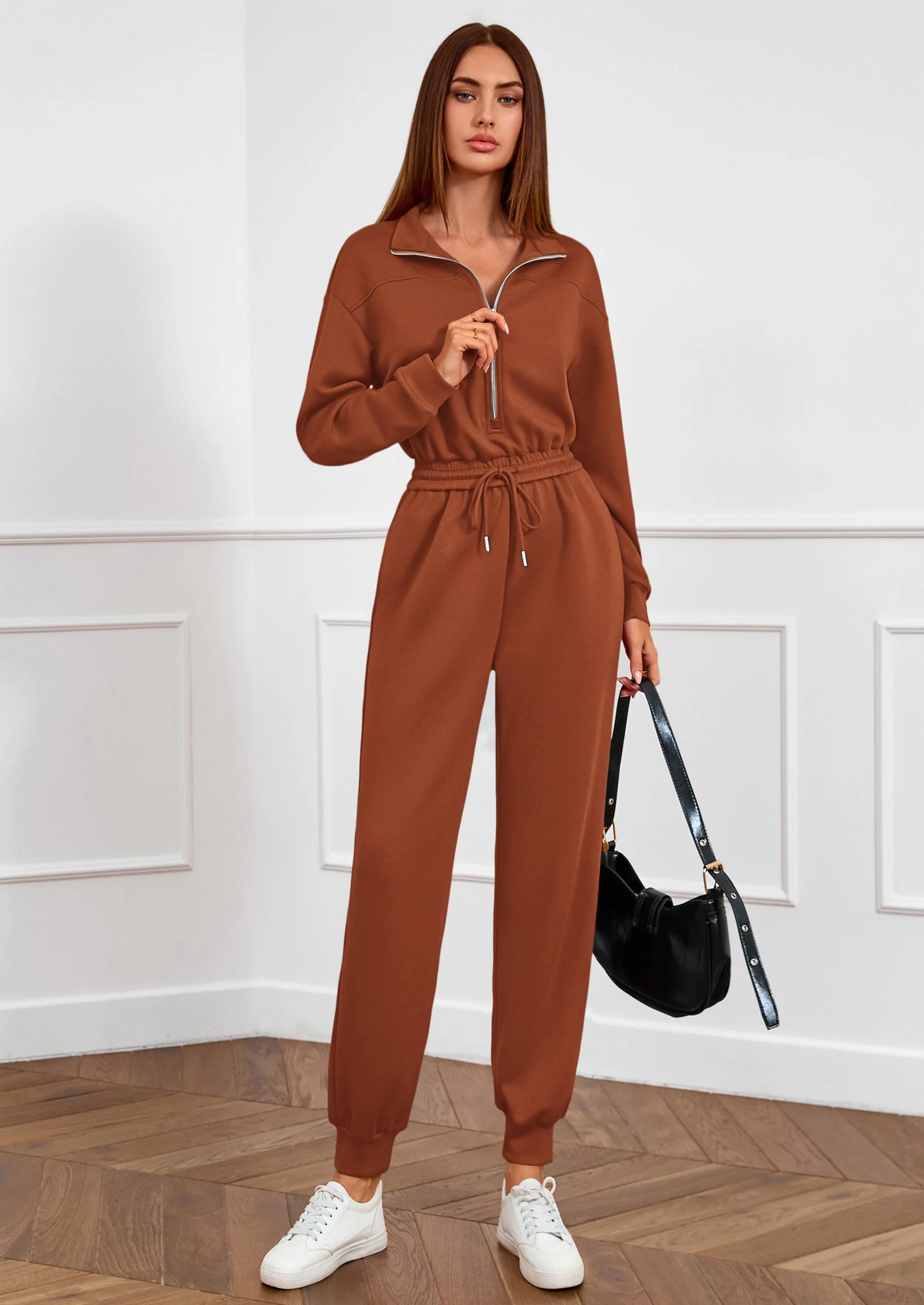 PRETTYGARDEN Long Sleeve Jumpsuits for Women Casual  Fall Fashion Zip Up Pant Rompers One Piece Sweatsuits Travel Outfits - Image 5