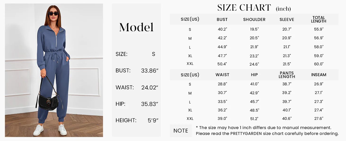 PRETTYGARDEN Long Sleeve Jumpsuits for Women Casual  Fall Fashion Zip Up Pant Rompers One Piece Sweatsuits Travel Outfits - Image 6
