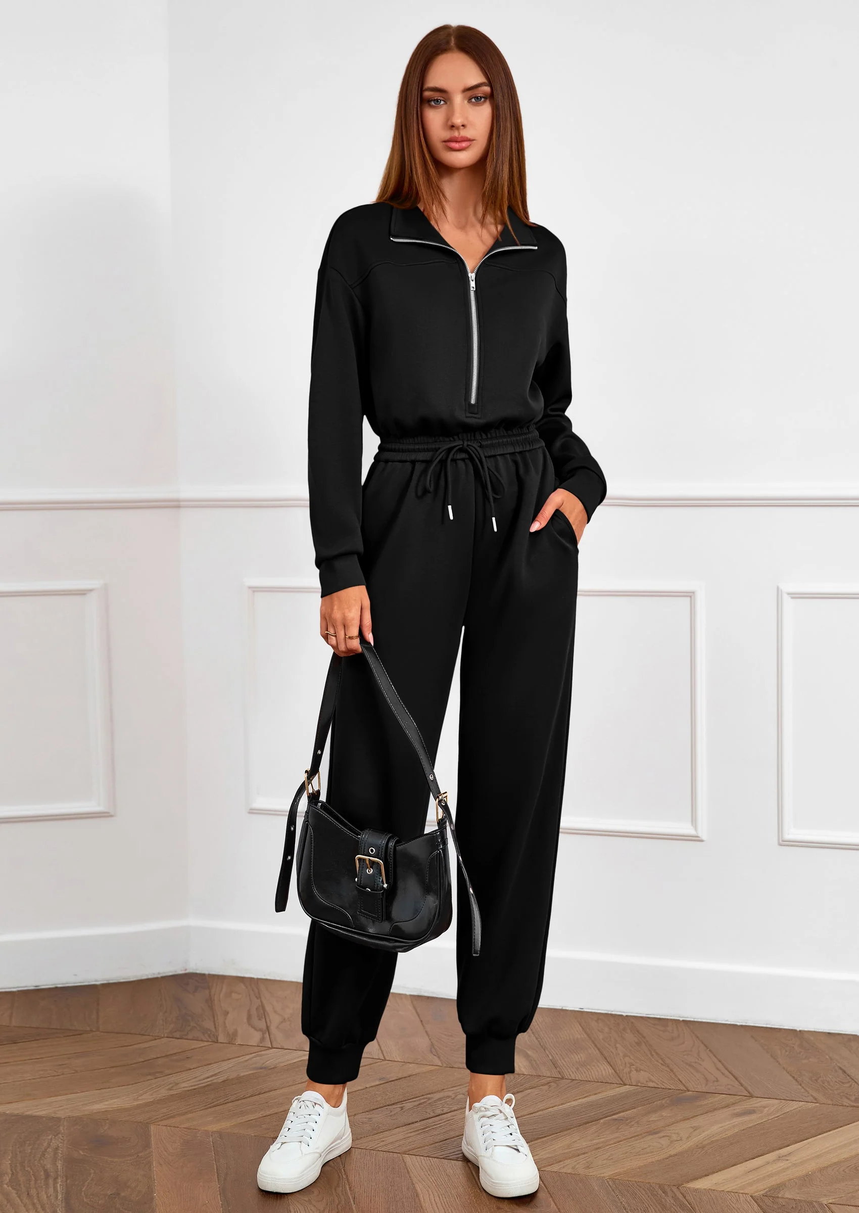 PRETTYGARDEN Long Sleeve Jumpsuits for Women Casual  Fall Fashion Zip Up Pant Rompers One Piece Sweatsuits Travel Outfits - Image 9