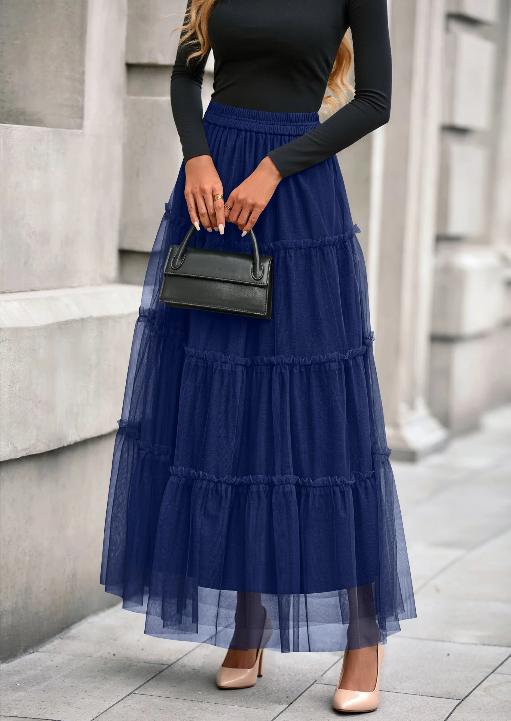 PRETTYGARDEN Maxi Skirts for Women Fall Tulle High Waisted Ruffle Flowy A-Line Long Skirt Country Concert Outfits - Image 12