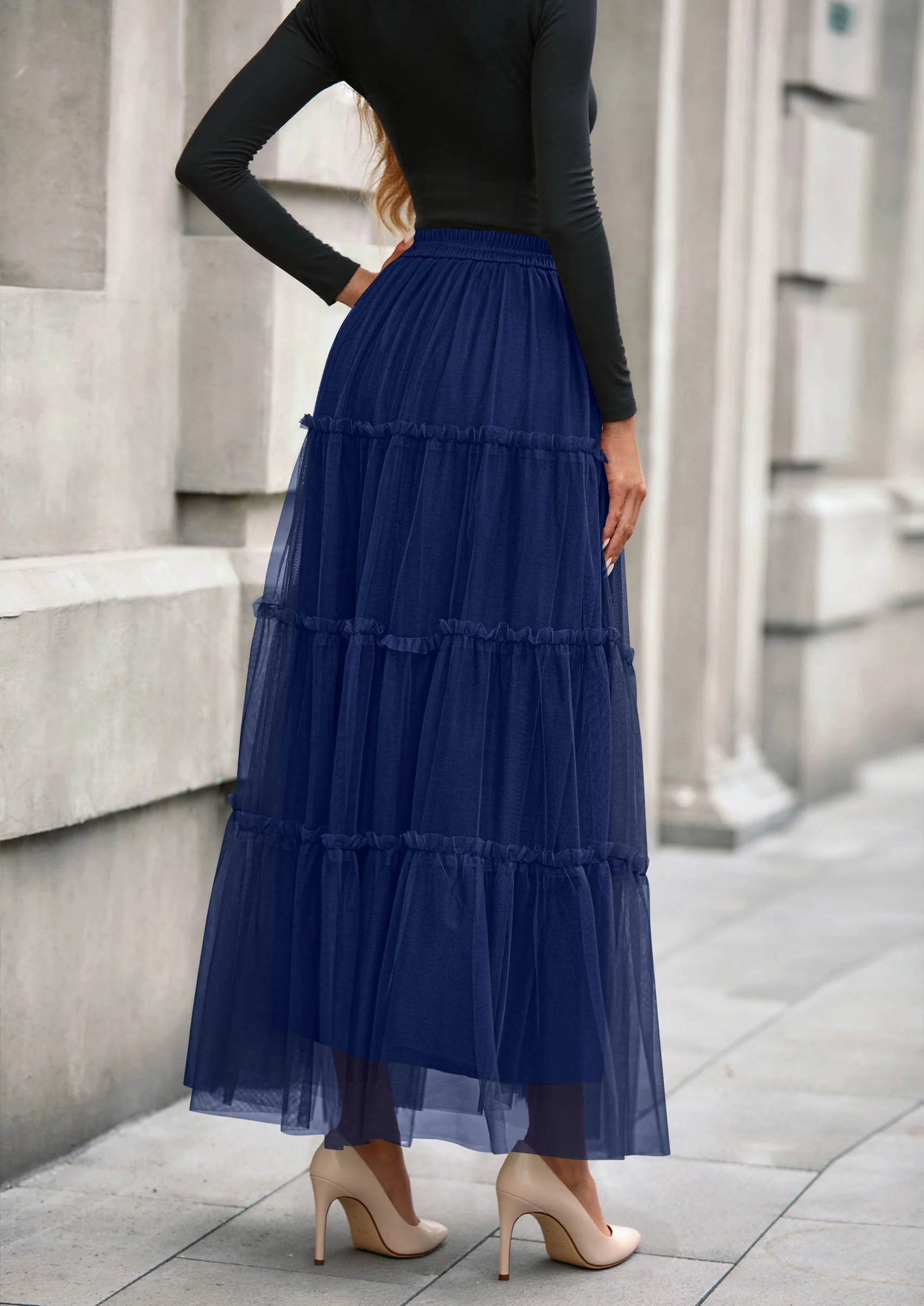 PRETTYGARDEN Maxi Skirts for Women Fall Tulle High Waisted Ruffle Flowy A-Line Long Skirt Country Concert Outfits - Image 16