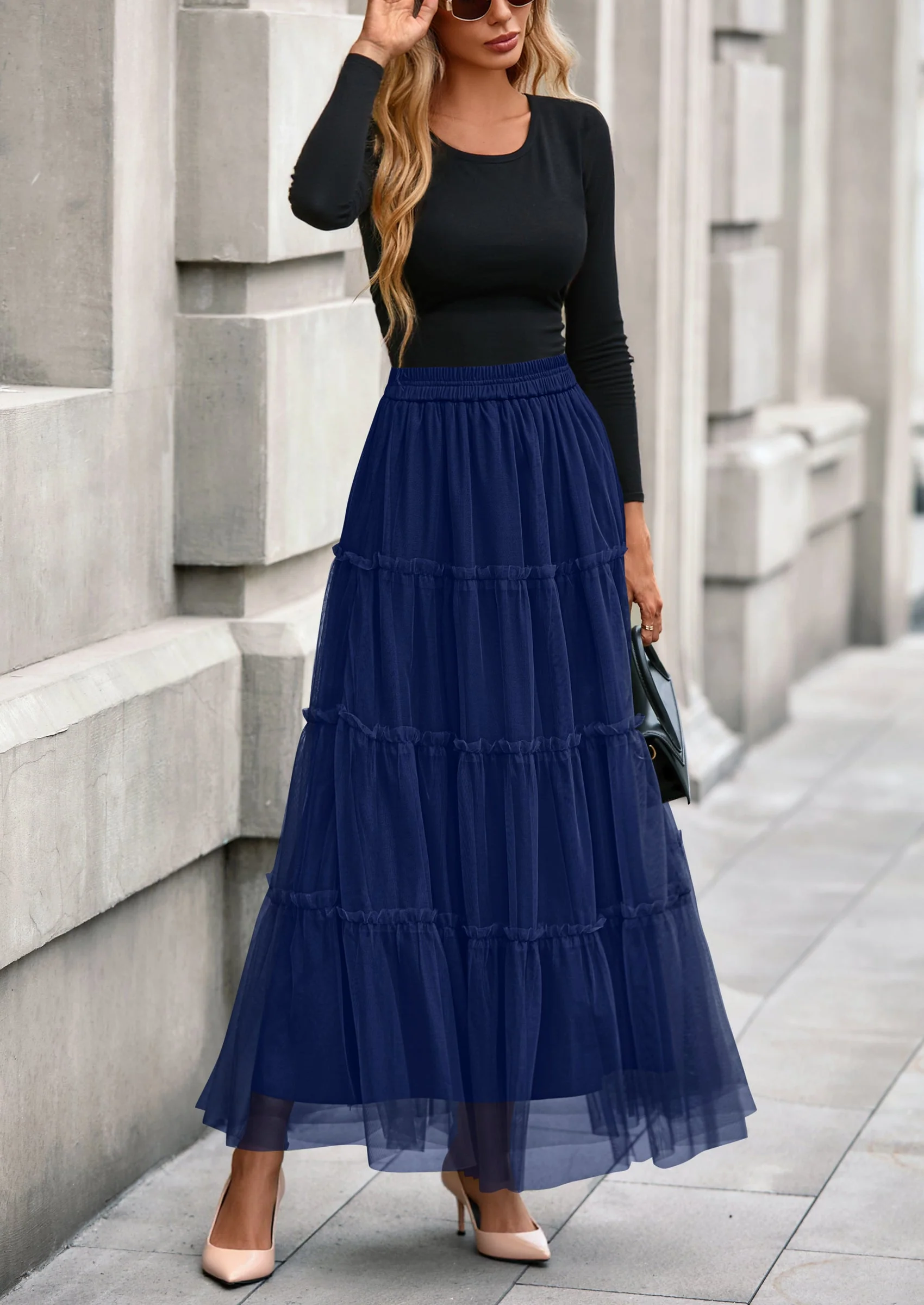 PRETTYGARDEN Maxi Skirts for Women Fall Tulle High Waisted Ruffle Flowy A-Line Long Skirt Country Concert Outfits - Image 17