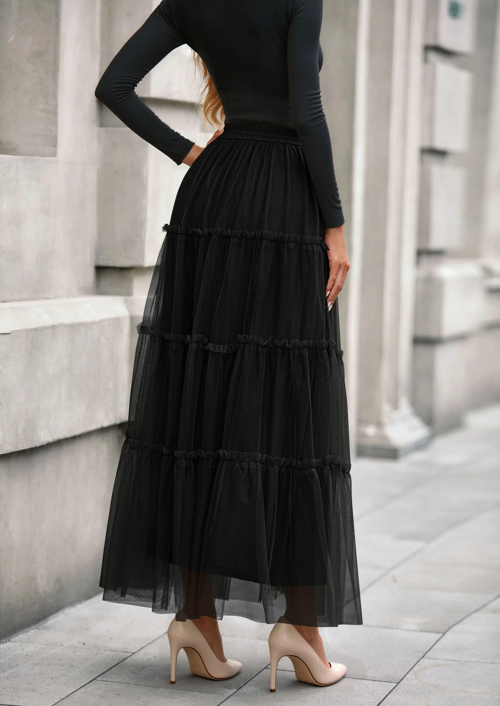 PRETTYGARDEN Maxi Skirts for Women Fall Tulle High Waisted Ruffle Flowy A-Line Long Skirt Country Concert Outfits - Image 22