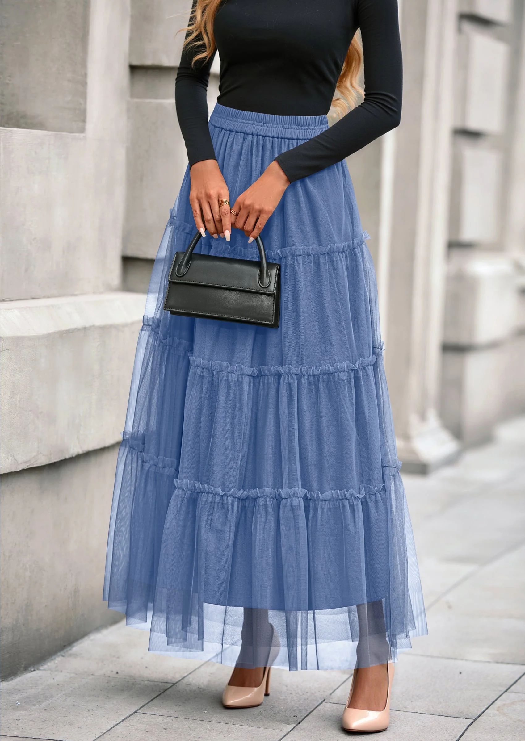 PRETTYGARDEN Maxi Skirts for Women Fall Tulle High Waisted Ruffle Flowy A-Line Long Skirt Country Concert Outfits - Image 24