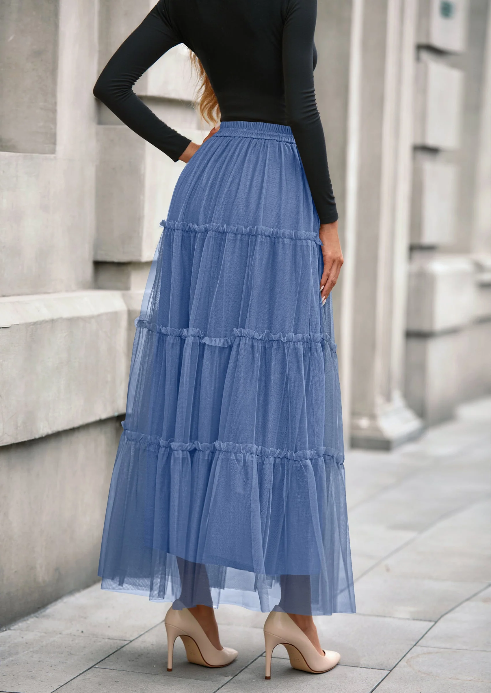 PRETTYGARDEN Maxi Skirts for Women Fall Tulle High Waisted Ruffle Flowy A-Line Long Skirt Country Concert Outfits - Image 28
