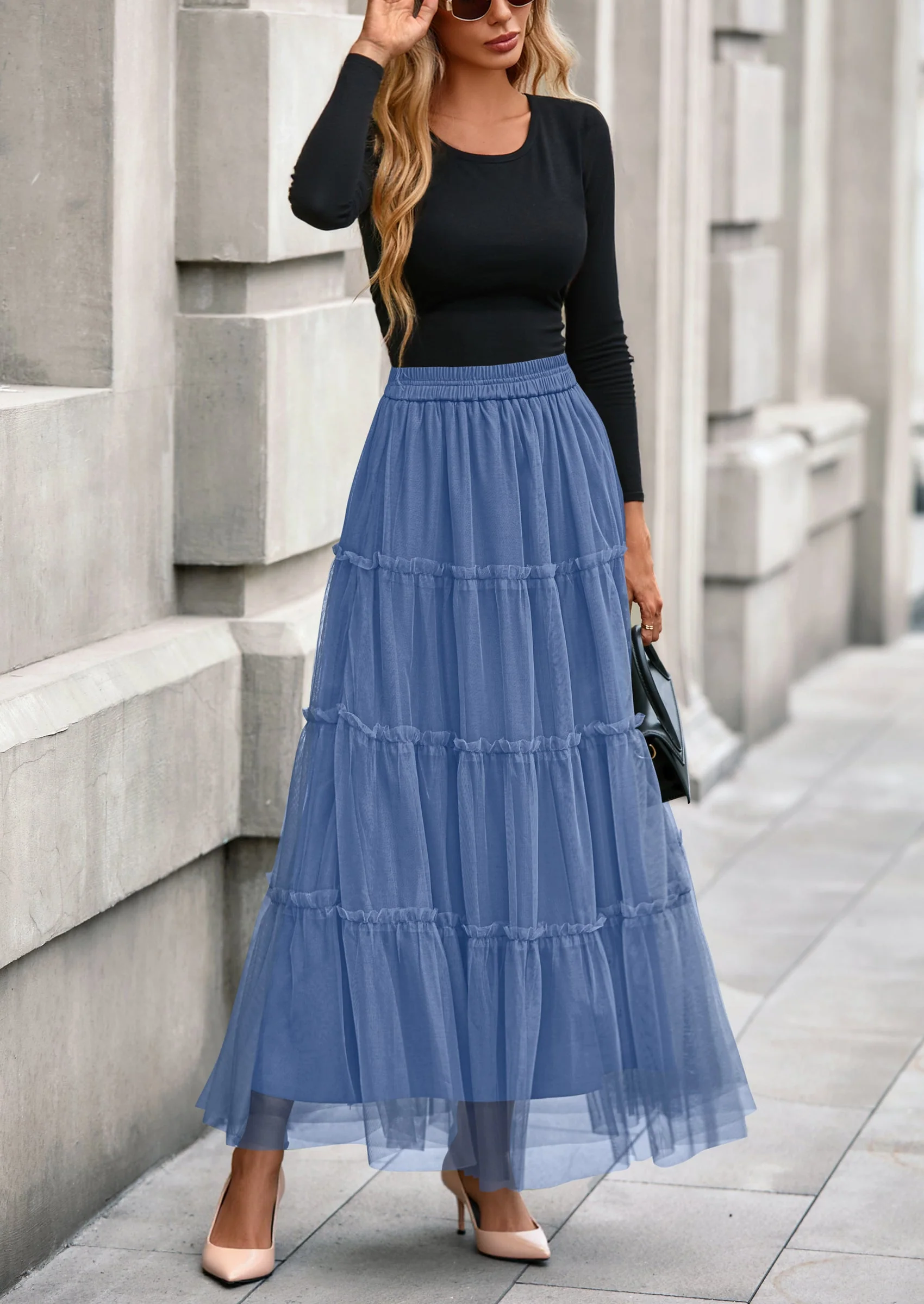PRETTYGARDEN Maxi Skirts for Women Fall Tulle High Waisted Ruffle Flowy A-Line Long Skirt Country Concert Outfits - Image 29