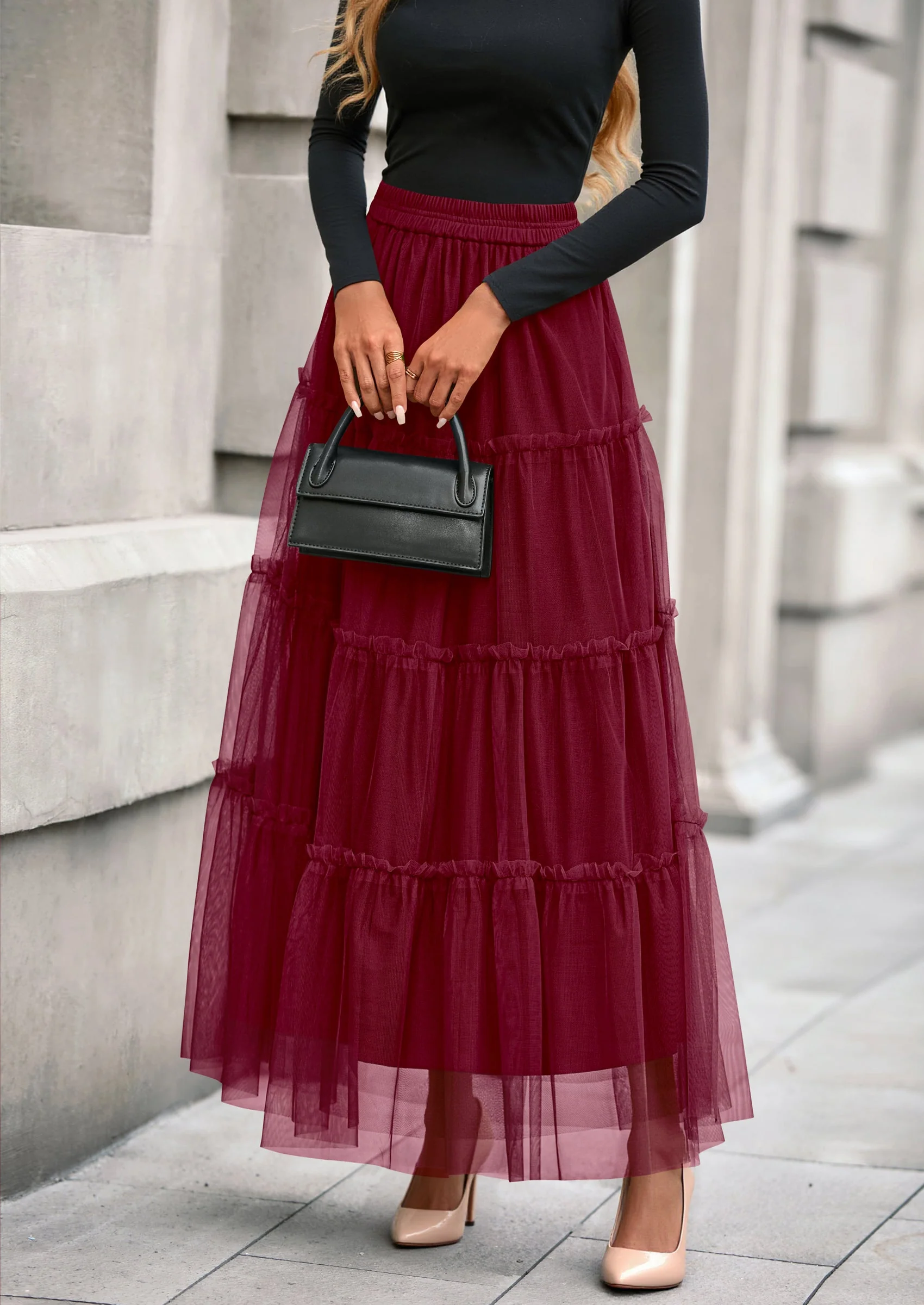 PRETTYGARDEN Maxi Skirts for Women Fall Tulle High Waisted Ruffle Flowy A-Line Long Skirt Country Concert Outfits - Image 30