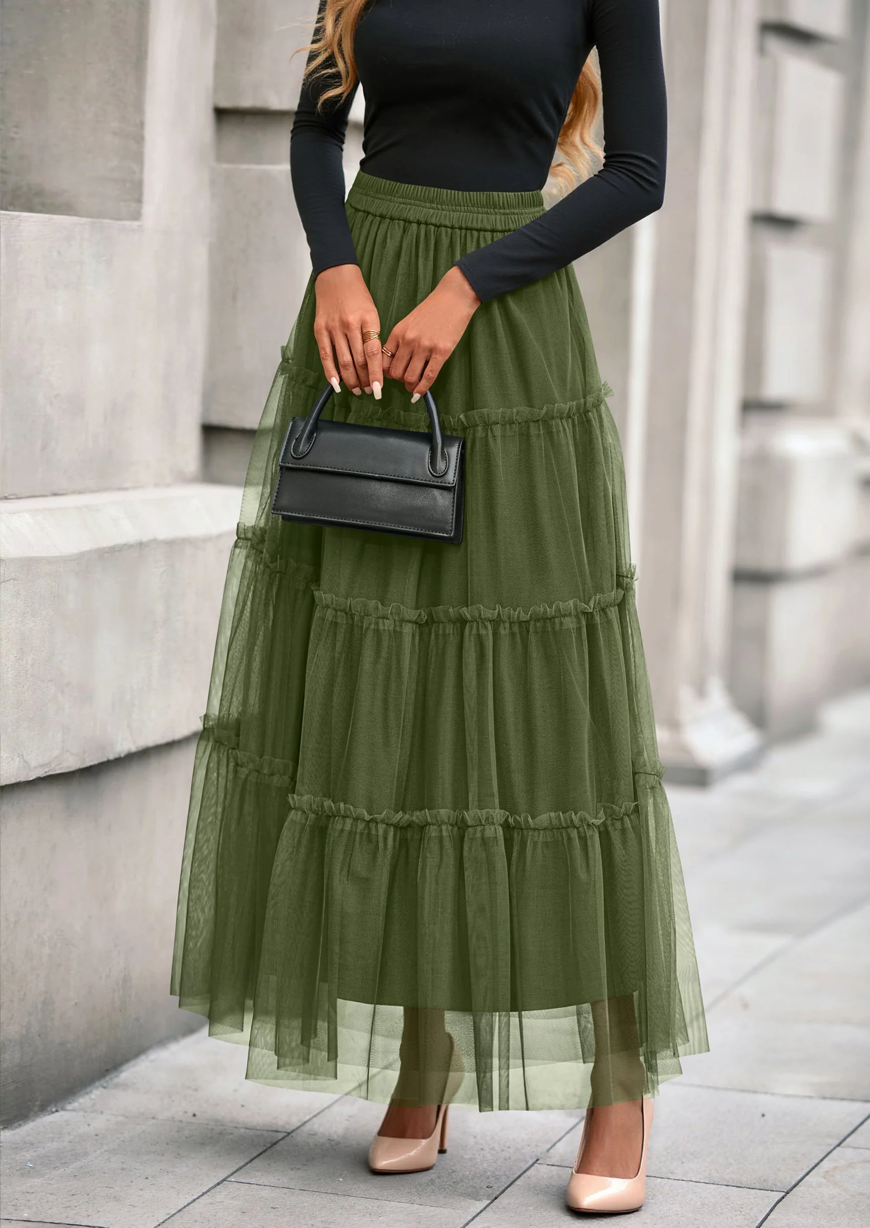PRETTYGARDEN Maxi Skirts for Women Fall Tulle High Waisted Ruffle Flowy A-Line Long Skirt Country Concert Outfits - Image 36