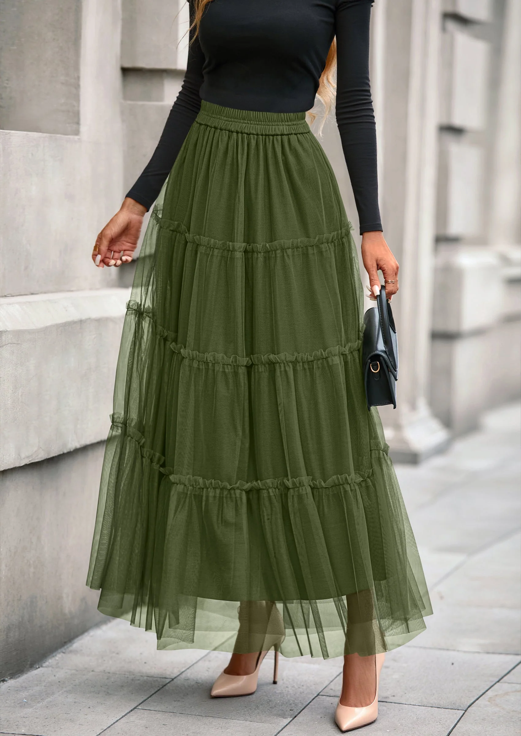 PRETTYGARDEN Maxi Skirts for Women Fall Tulle High Waisted Ruffle Flowy A-Line Long Skirt Country Concert Outfits - Image 37