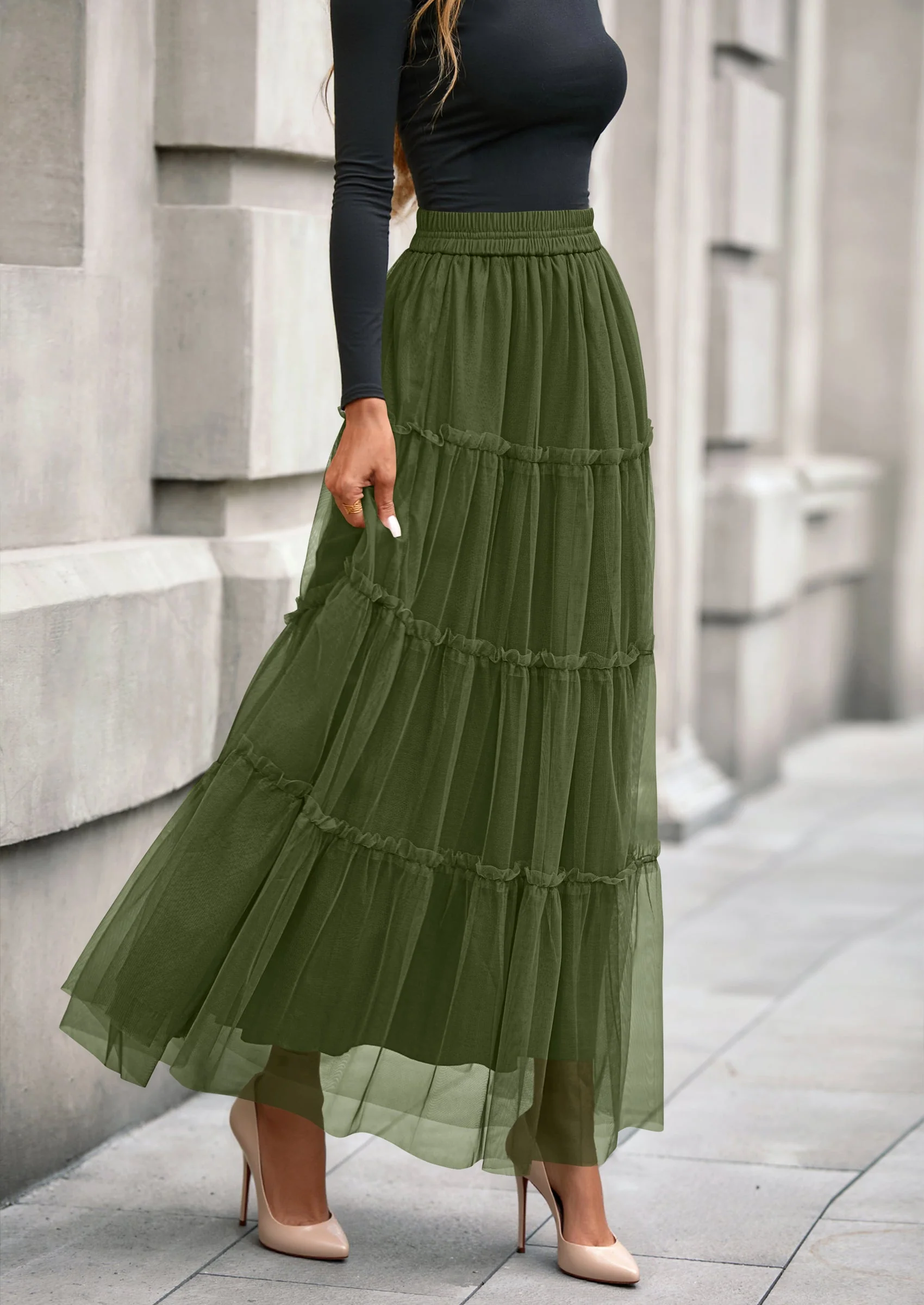 PRETTYGARDEN Maxi Skirts for Women Fall Tulle High Waisted Ruffle Flowy A-Line Long Skirt Country Concert Outfits - Image 38