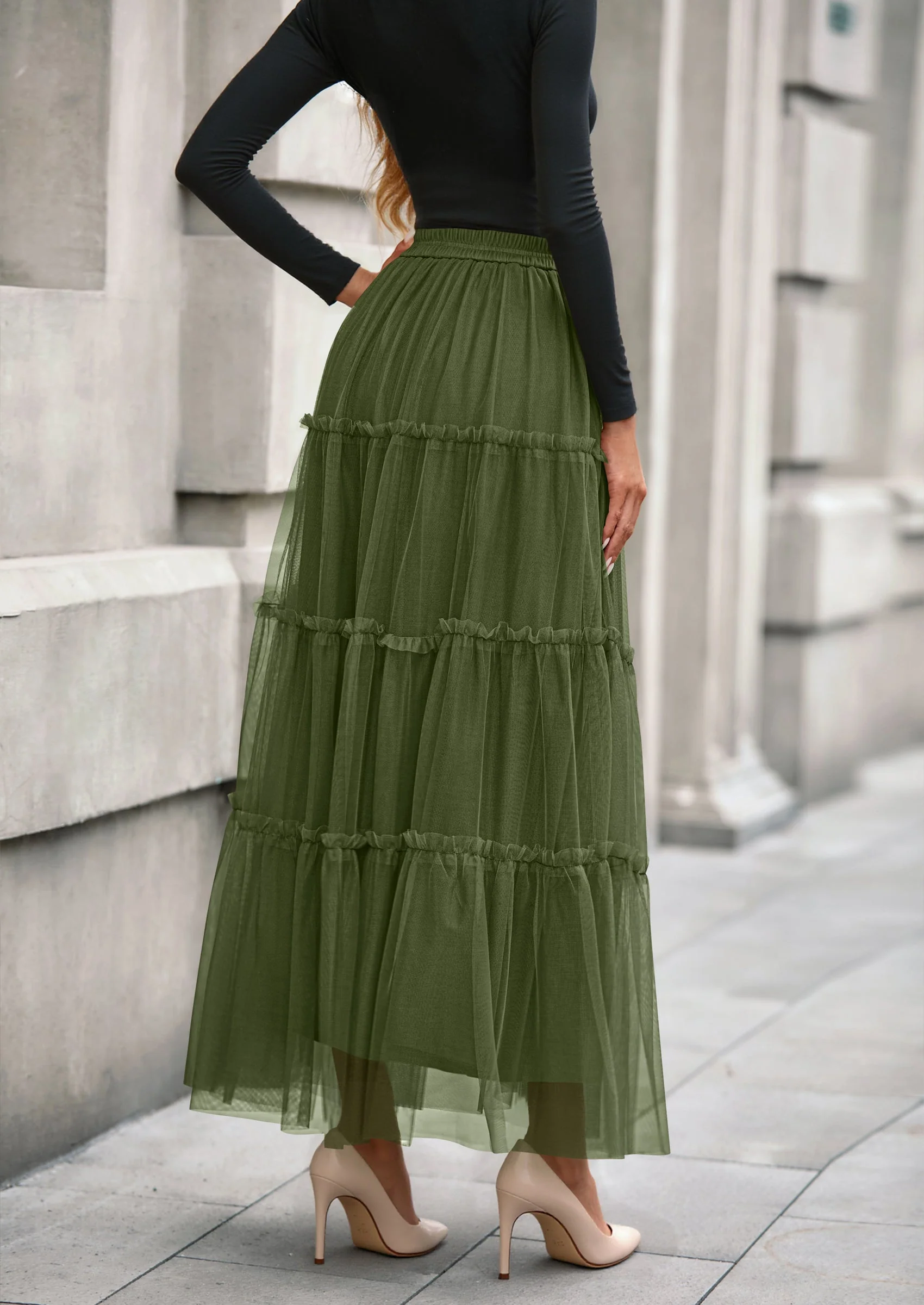 PRETTYGARDEN Maxi Skirts for Women Fall Tulle High Waisted Ruffle Flowy A-Line Long Skirt Country Concert Outfits - Image 40
