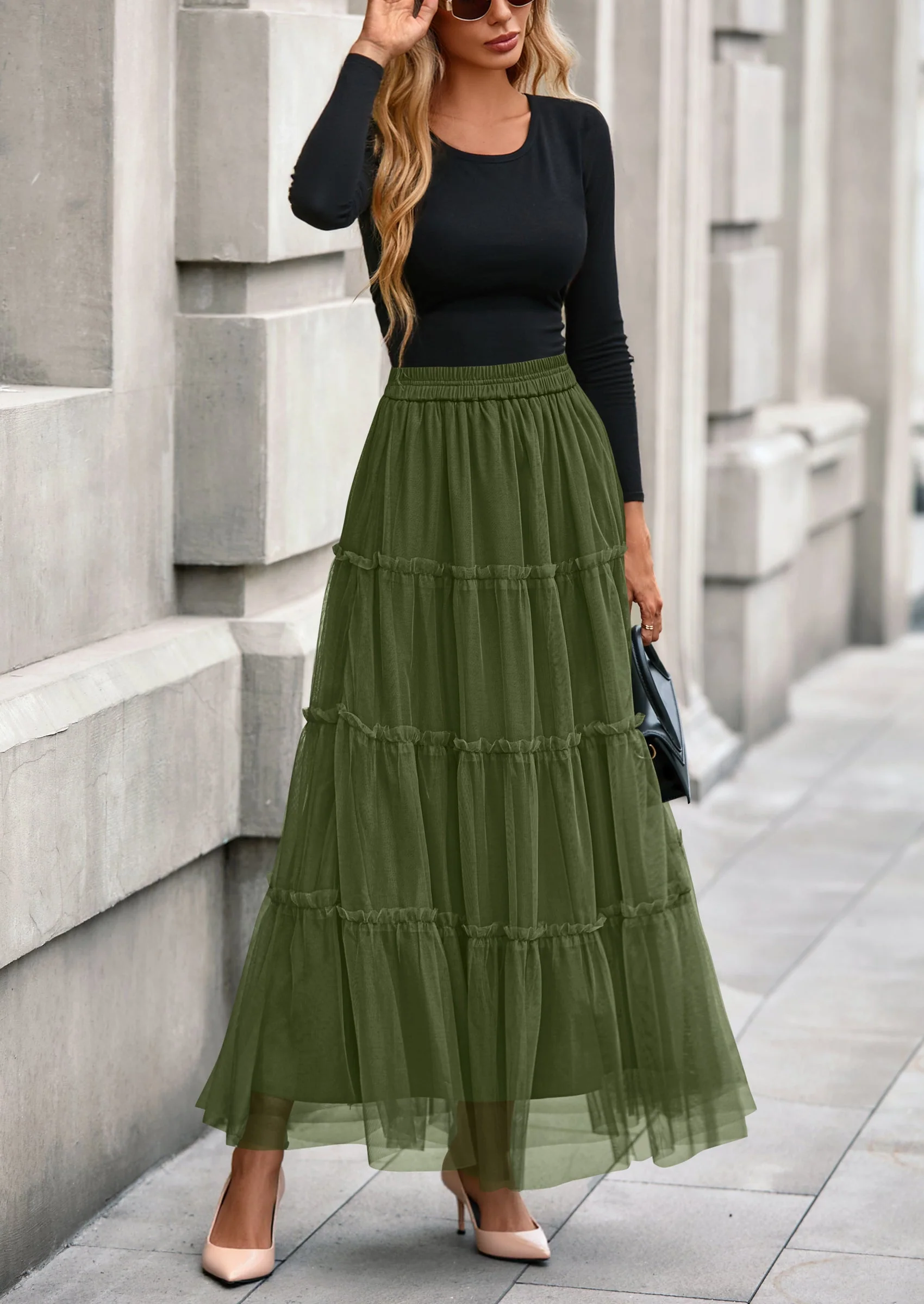 PRETTYGARDEN Maxi Skirts for Women Fall Tulle High Waisted Ruffle Flowy A-Line Long Skirt Country Concert Outfits - Image 41