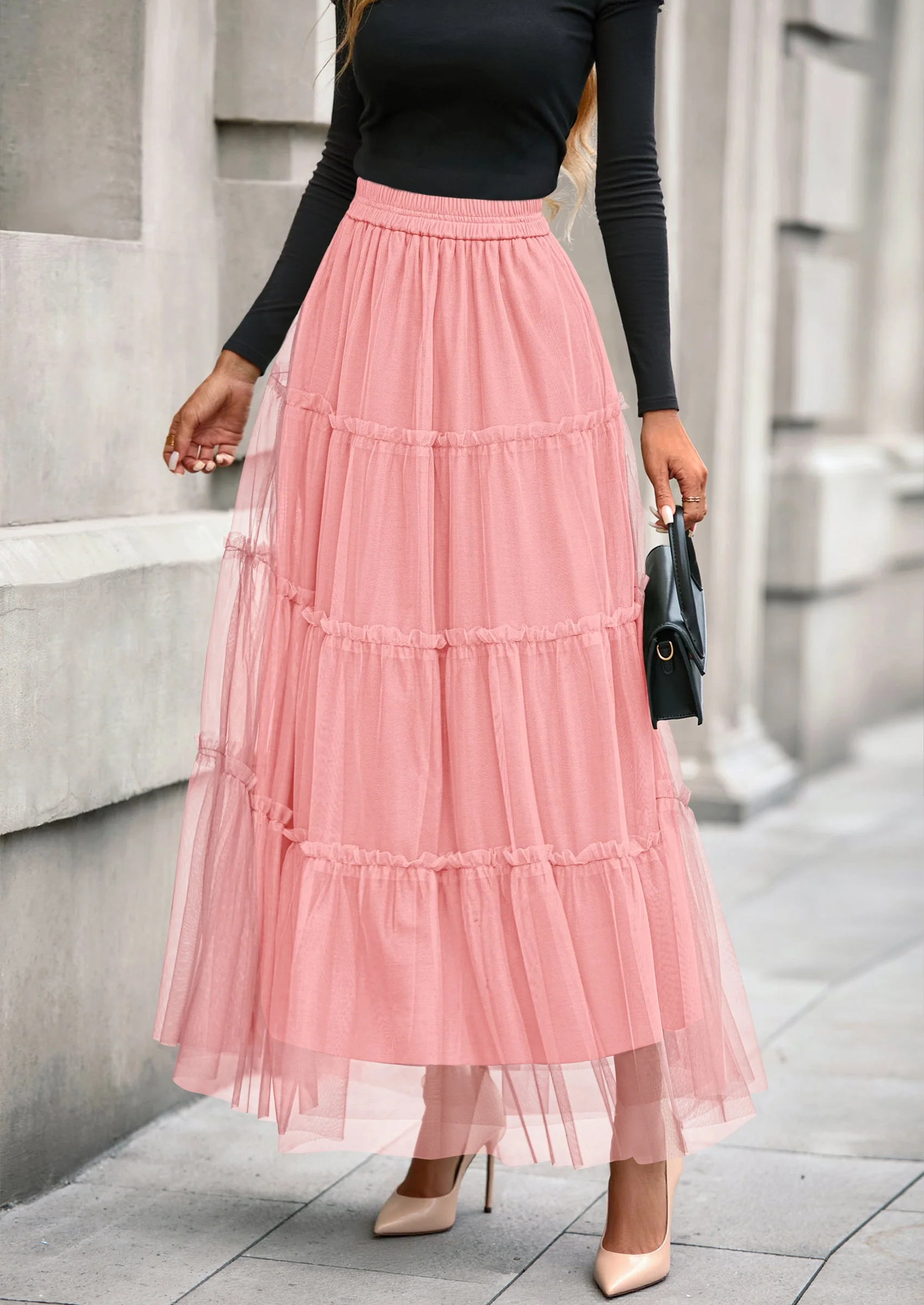 PRETTYGARDEN Maxi Skirts for Women Fall Tulle High Waisted Ruffle Flowy A-Line Long Skirt Country Concert Outfits - Image 43