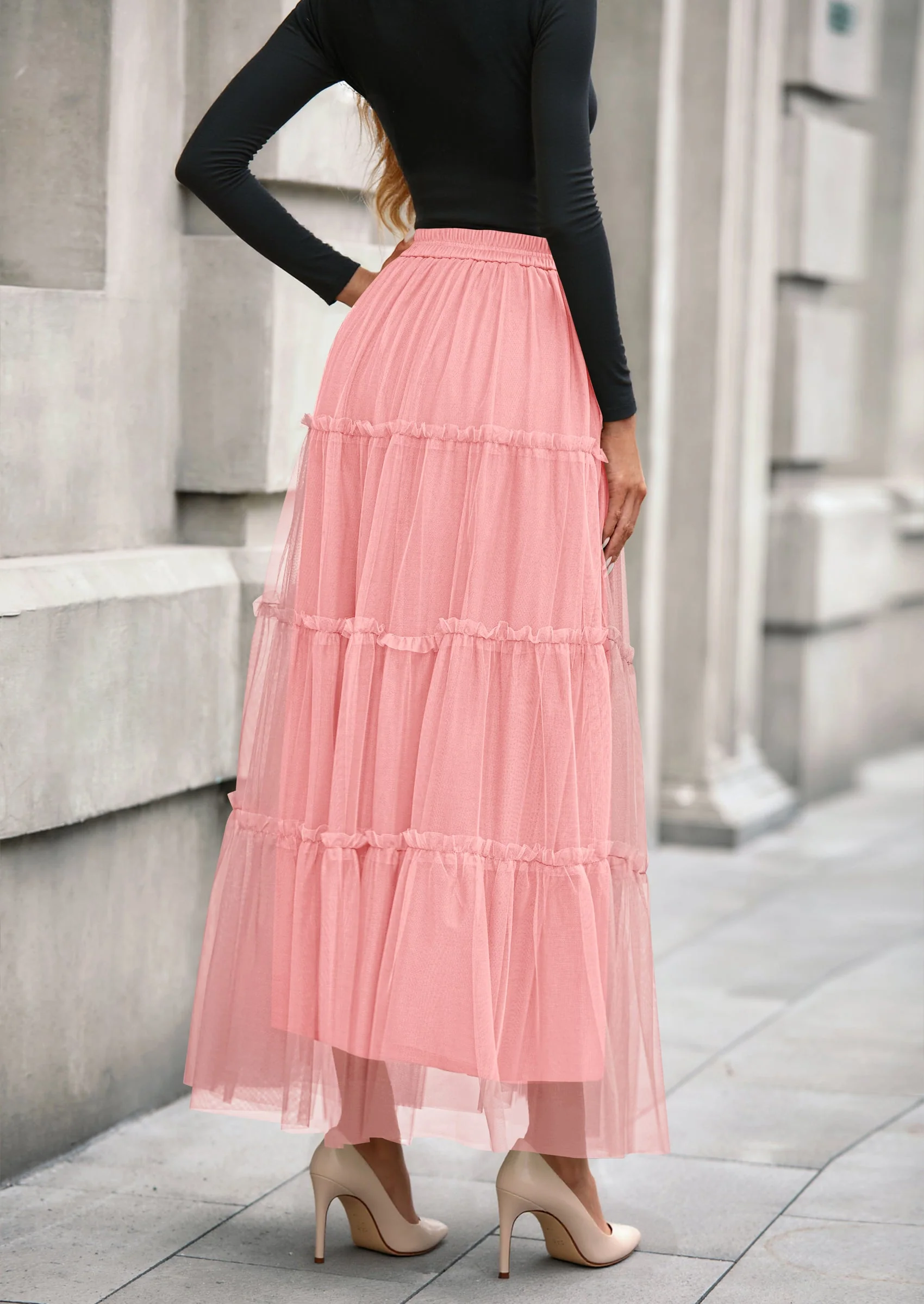 PRETTYGARDEN Maxi Skirts for Women Fall Tulle High Waisted Ruffle Flowy A-Line Long Skirt Country Concert Outfits - Image 46