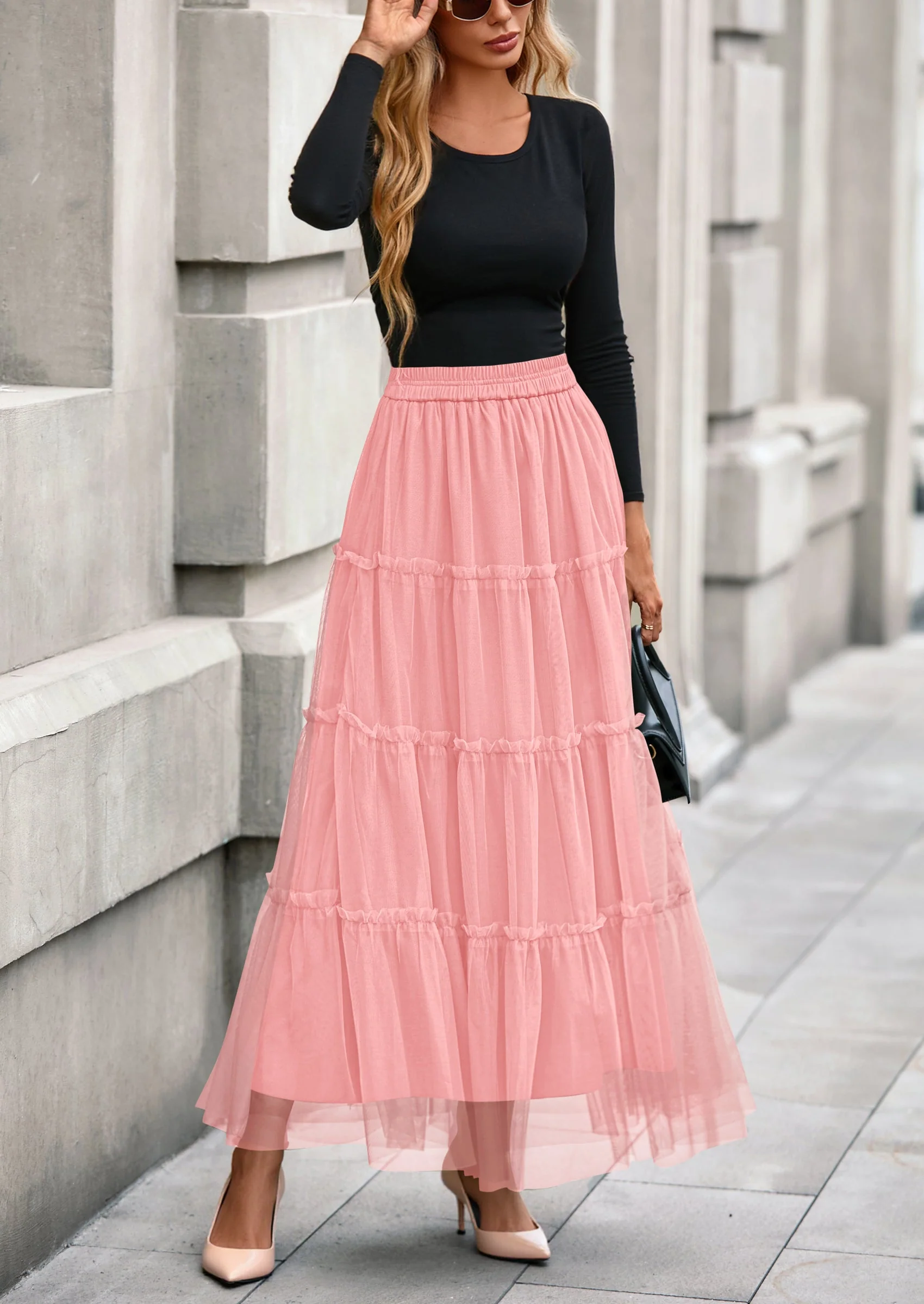 PRETTYGARDEN Maxi Skirts for Women Fall Tulle High Waisted Ruffle Flowy A-Line Long Skirt Country Concert Outfits - Image 47