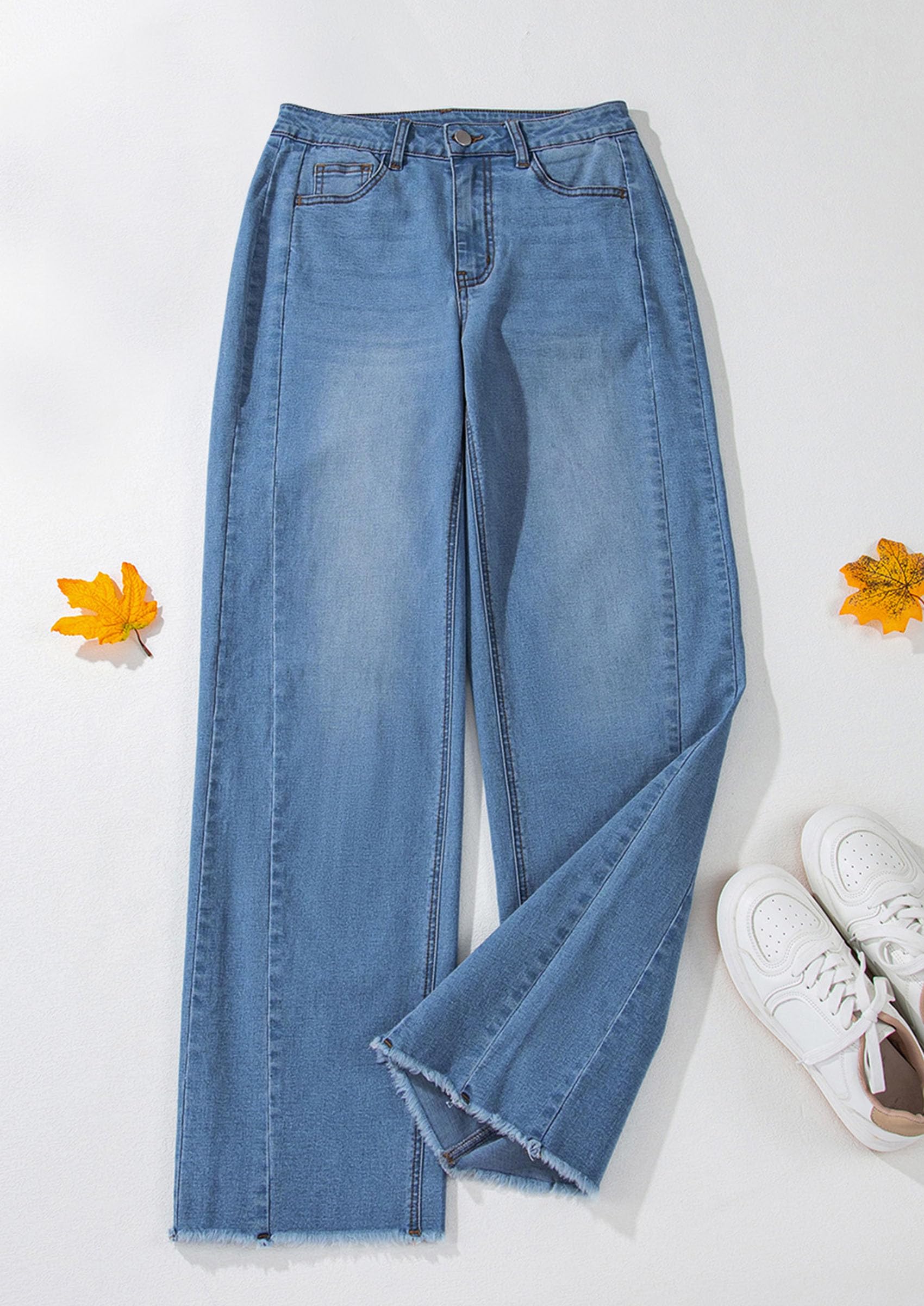 PRETTYGARDEN Wide Leg Jeans for Women Trendy High Waisted Stretchy Baggy Raw Hem Denim Palazzo Pants with Pockets - Image 11