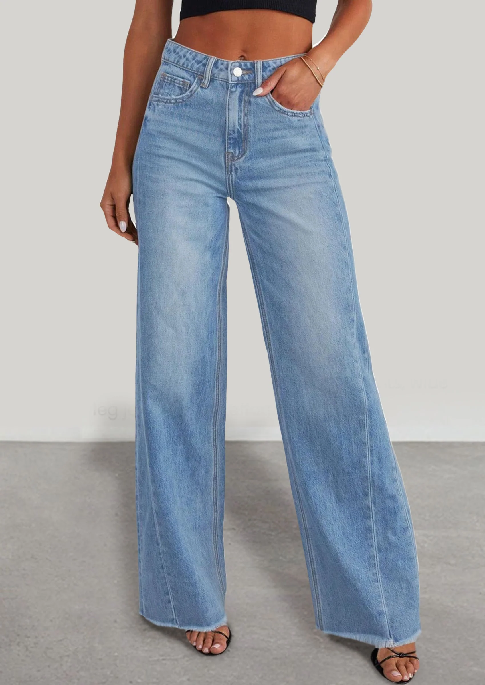 PRETTYGARDEN Wide Leg Jeans for Women Trendy High Waisted Stretchy Baggy Raw Hem Denim Palazzo Pants with Pockets - Image 12