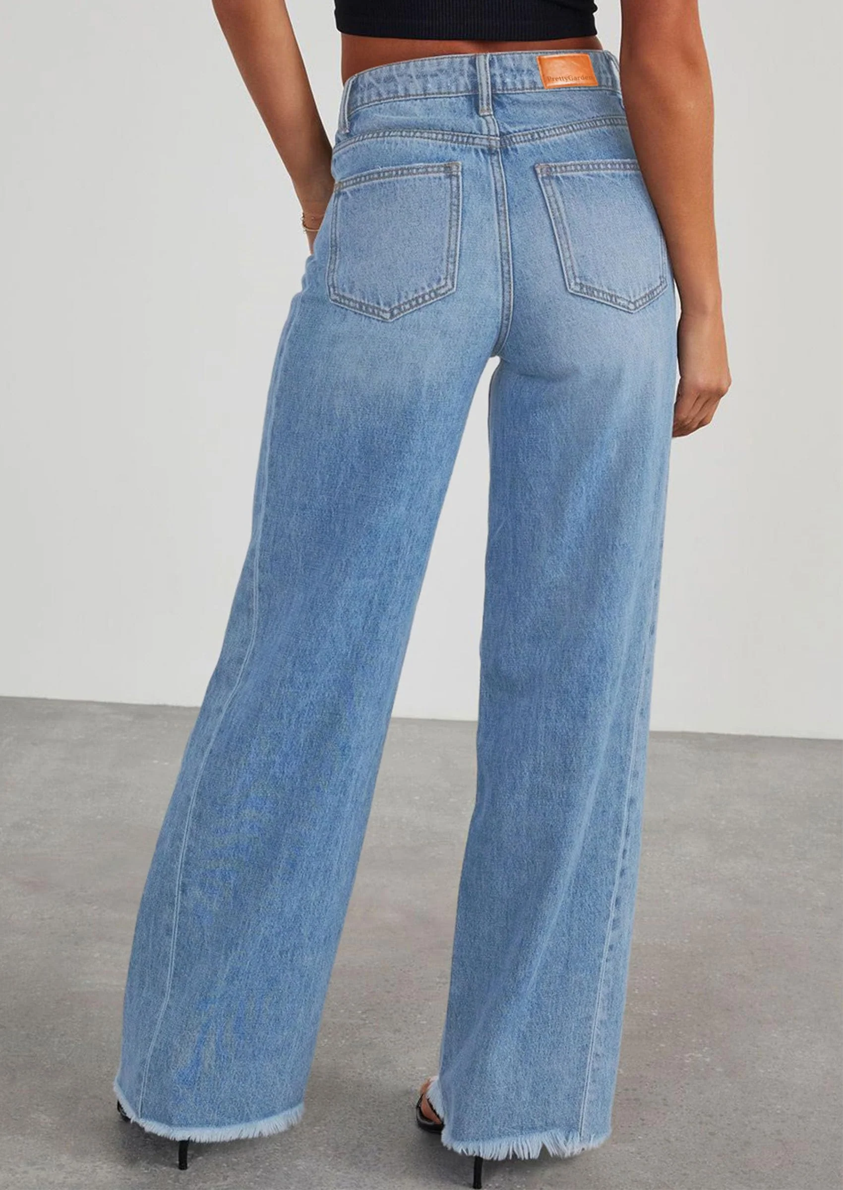 PRETTYGARDEN Wide Leg Jeans for Women Trendy High Waisted Stretchy Baggy Raw Hem Denim Palazzo Pants with Pockets - Image 13