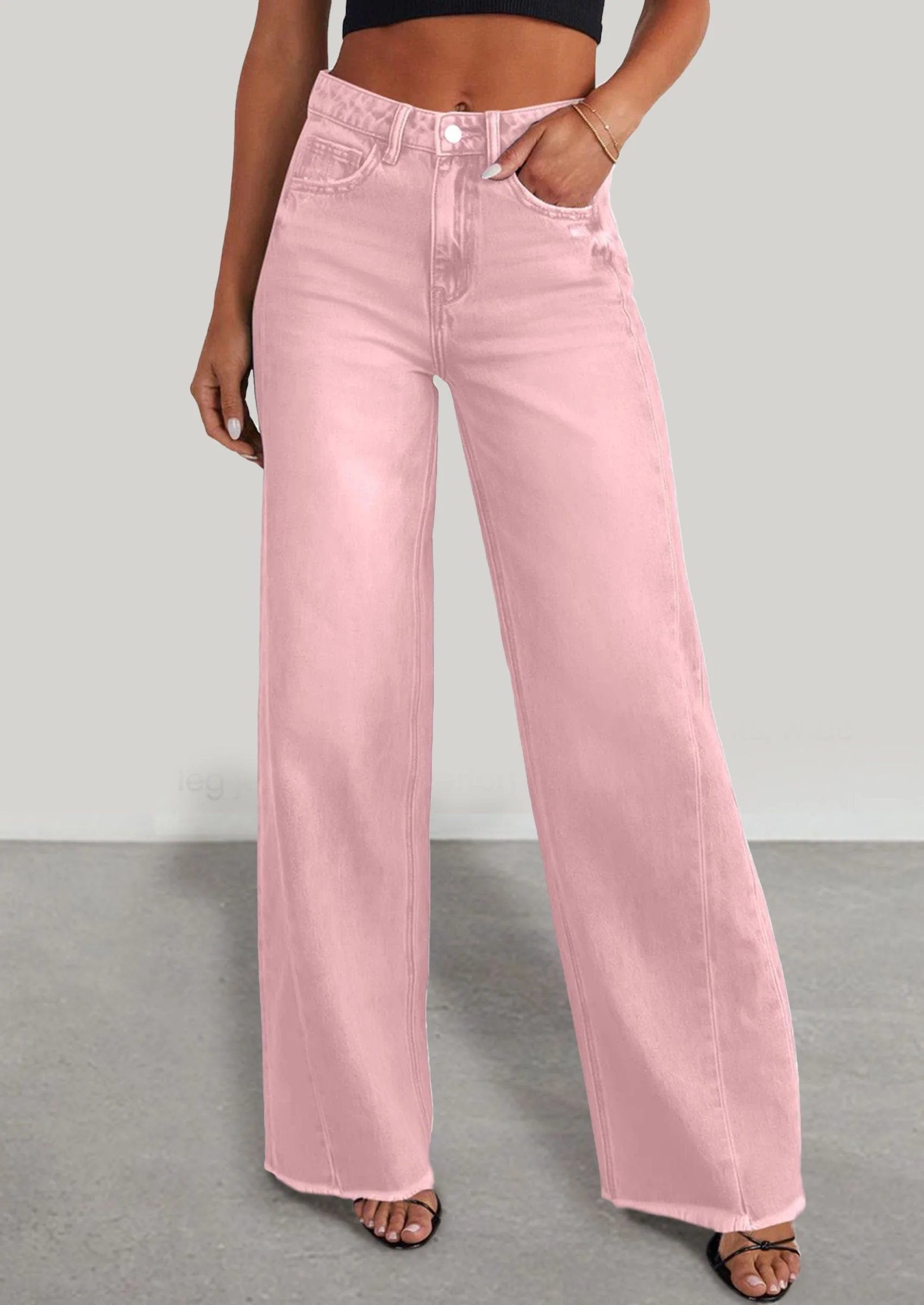 PRETTYGARDEN Wide Leg Jeans for Women Trendy High Waisted Stretchy Baggy Raw Hem Denim Palazzo Pants with Pockets - Image 17