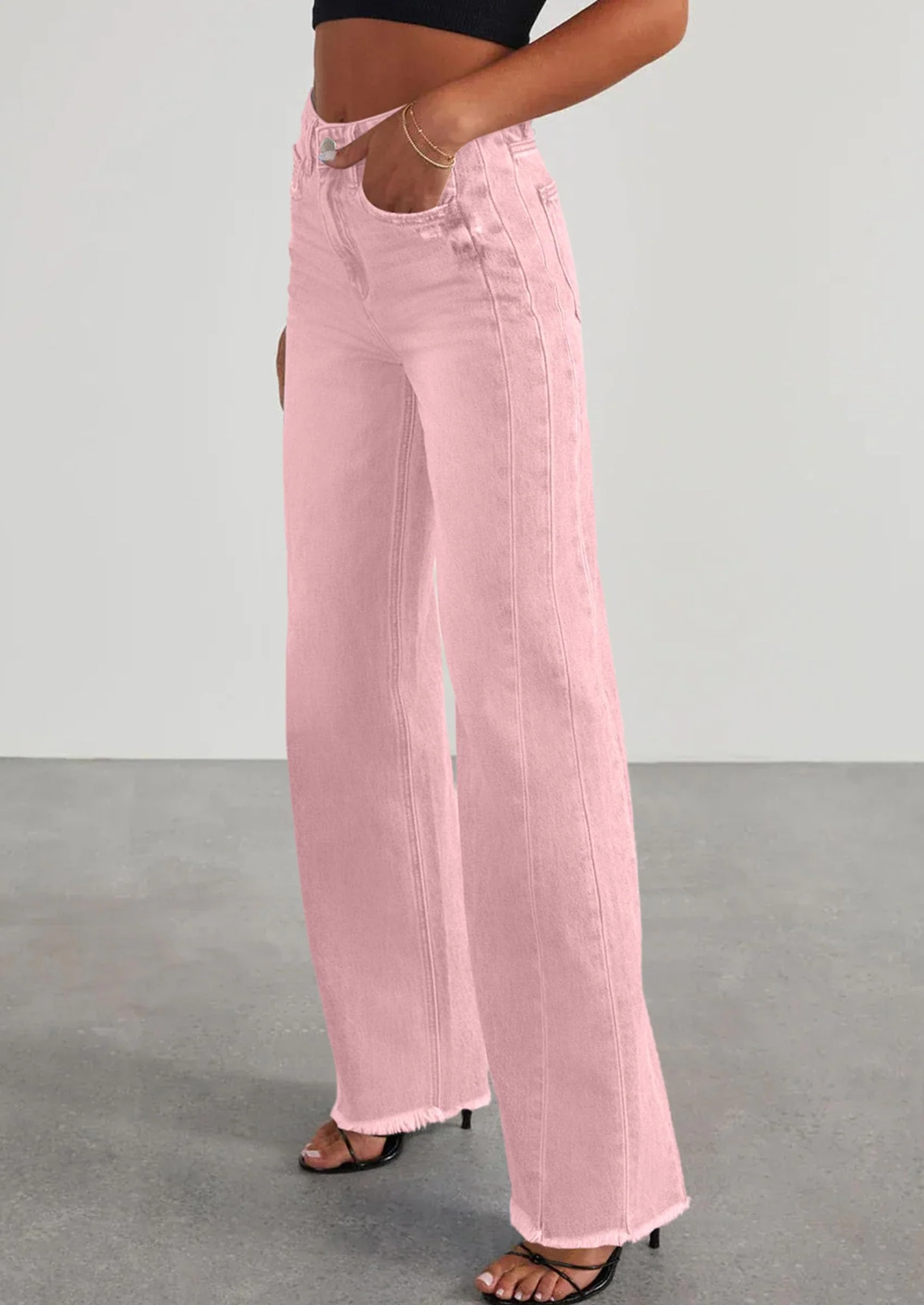 PRETTYGARDEN Wide Leg Jeans for Women Trendy High Waisted Stretchy Baggy Raw Hem Denim Palazzo Pants with Pockets - Image 18