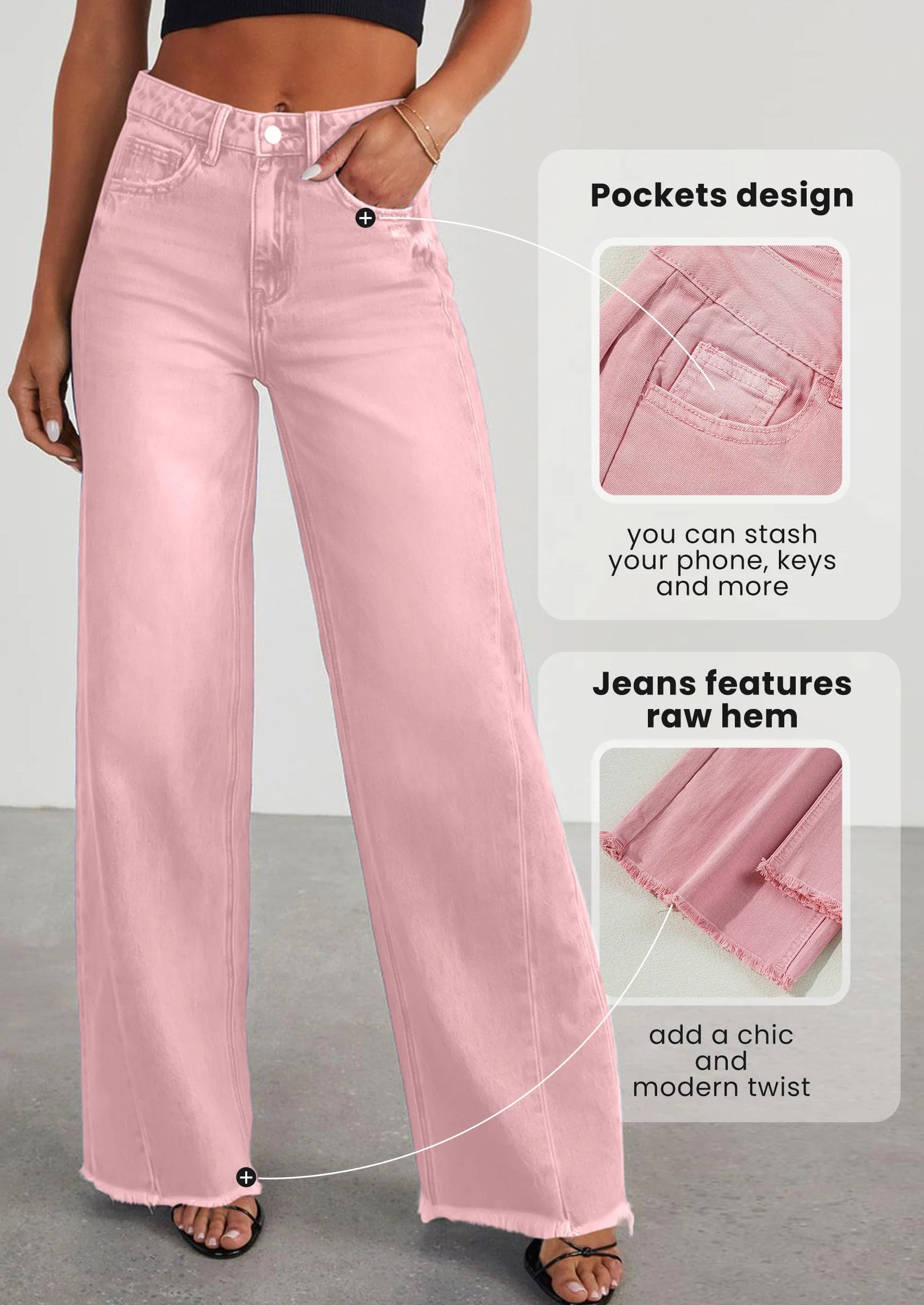 PRETTYGARDEN Wide Leg Jeans for Women Trendy High Waisted Stretchy Baggy Raw Hem Denim Palazzo Pants with Pockets - Image 19