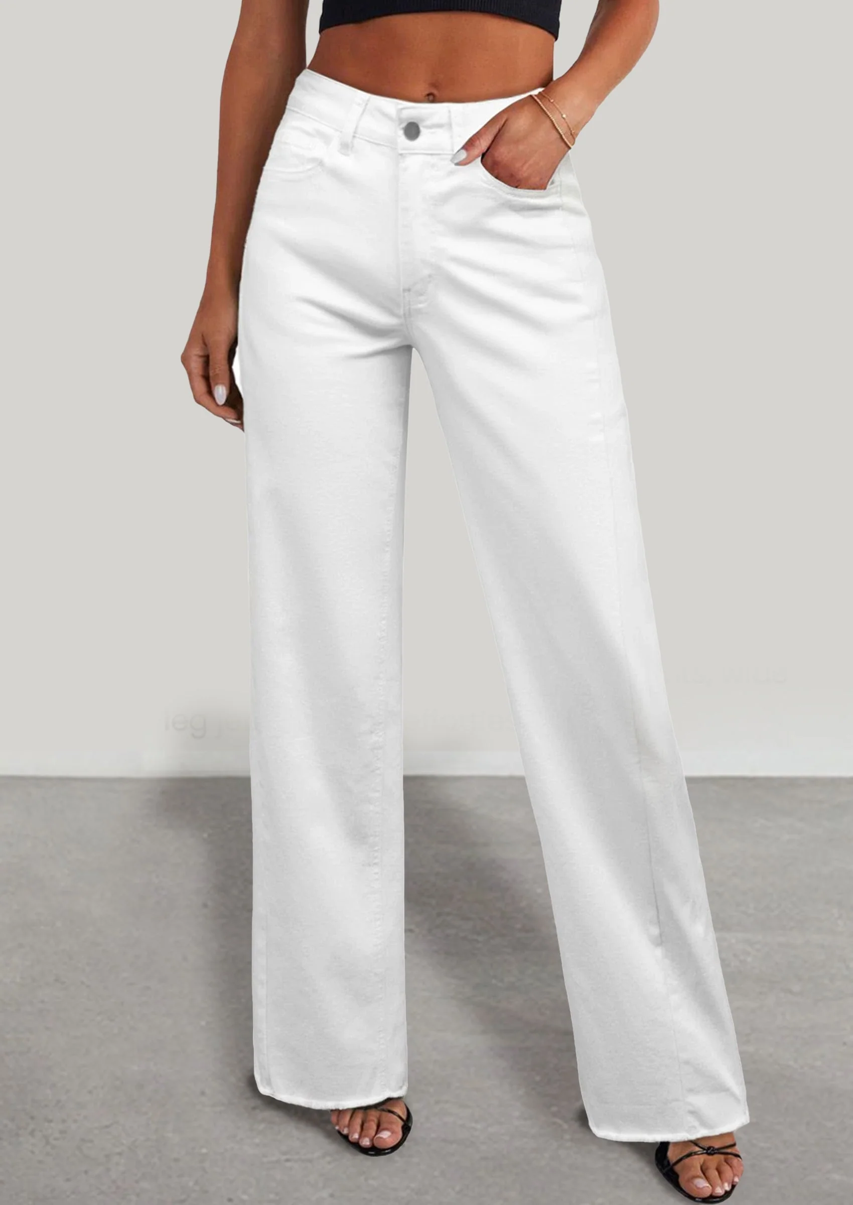 PRETTYGARDEN Wide Leg Jeans for Women Trendy High Waisted Stretchy Baggy Raw Hem Denim Palazzo Pants with Pockets - Image 21