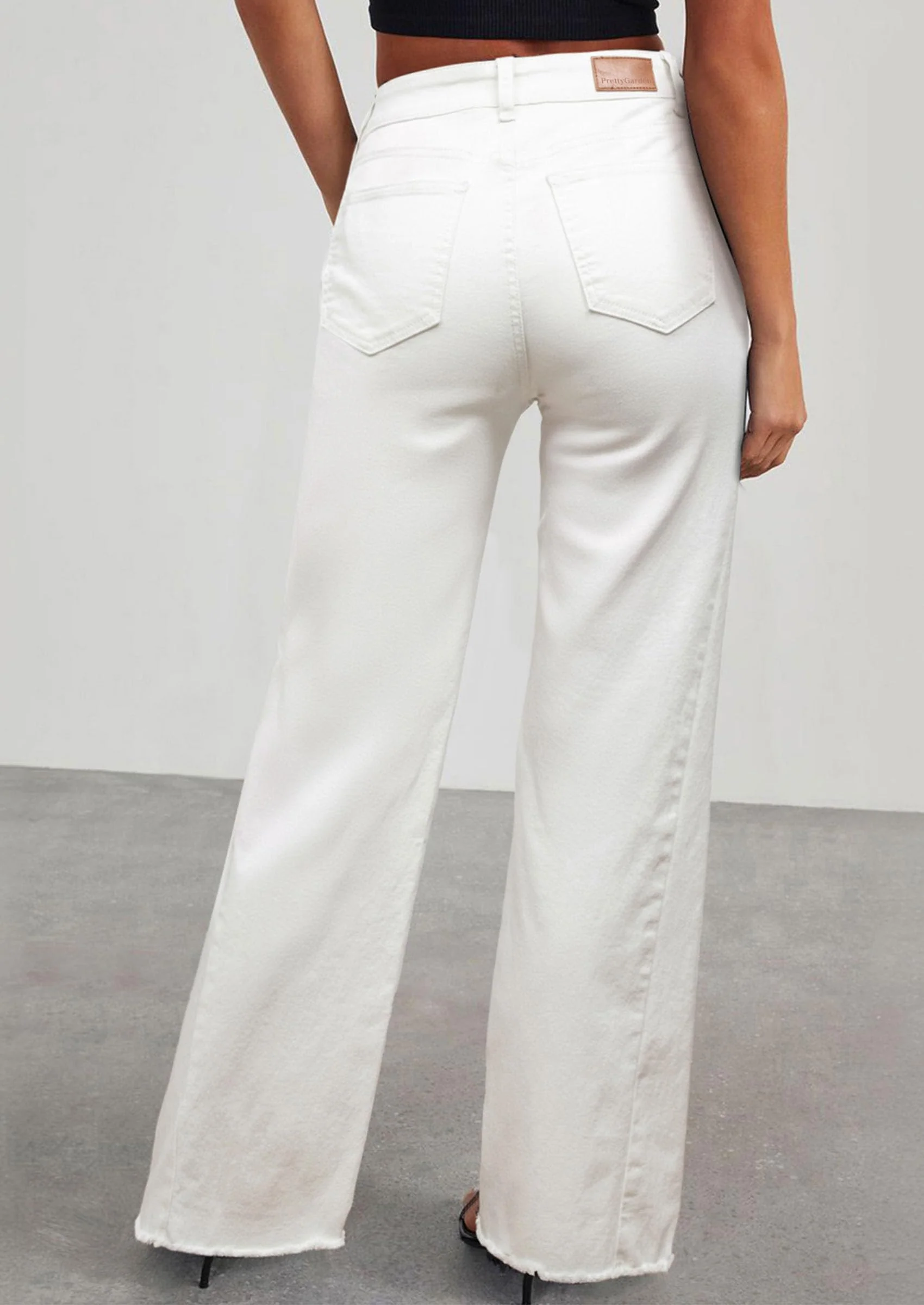 PRETTYGARDEN Wide Leg Jeans for Women Trendy High Waisted Stretchy Baggy Raw Hem Denim Palazzo Pants with Pockets - Image 22