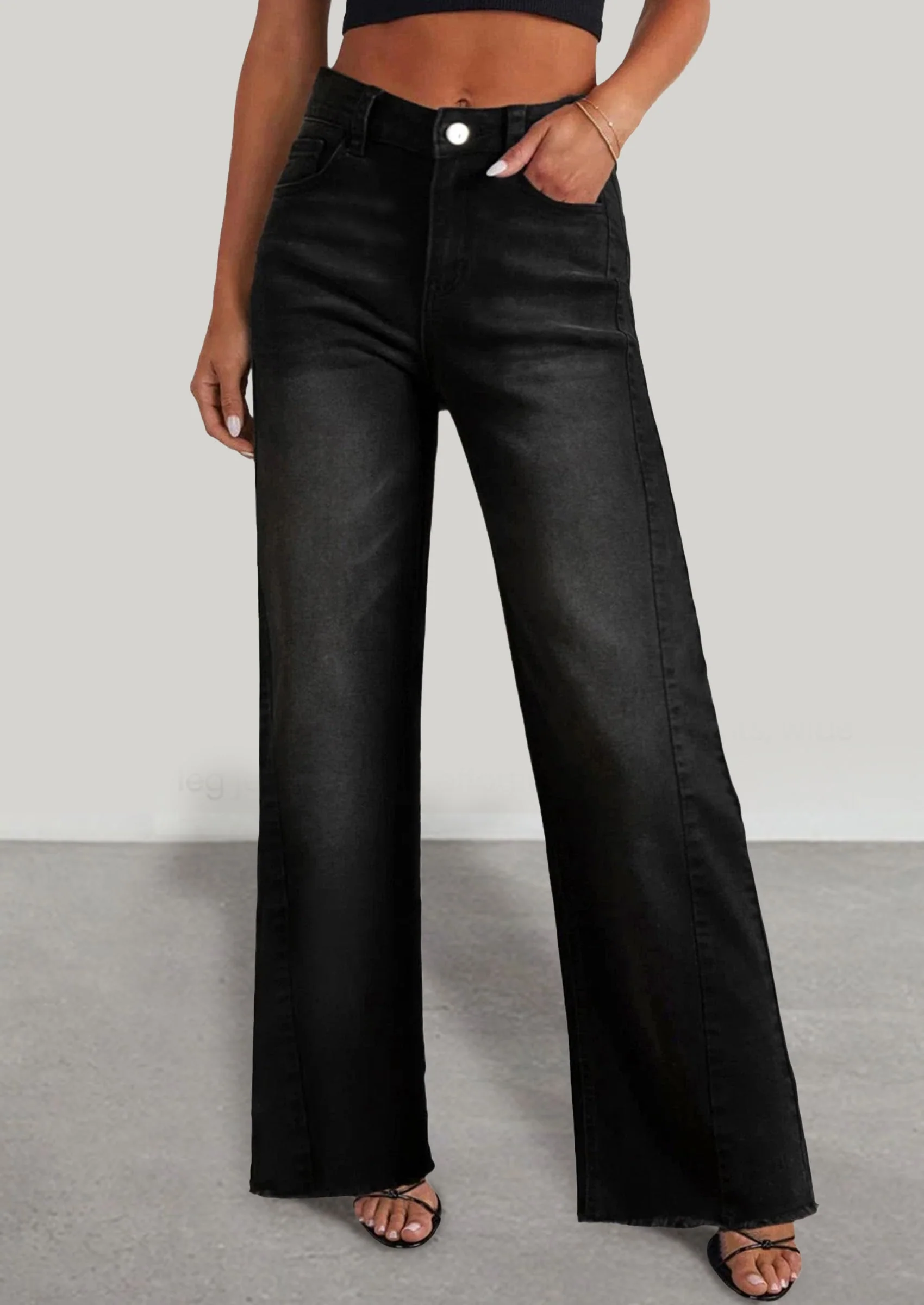 PRETTYGARDEN Wide Leg Jeans for Women Trendy High Waisted Stretchy Baggy Raw Hem Denim Palazzo Pants with Pockets - Image 24