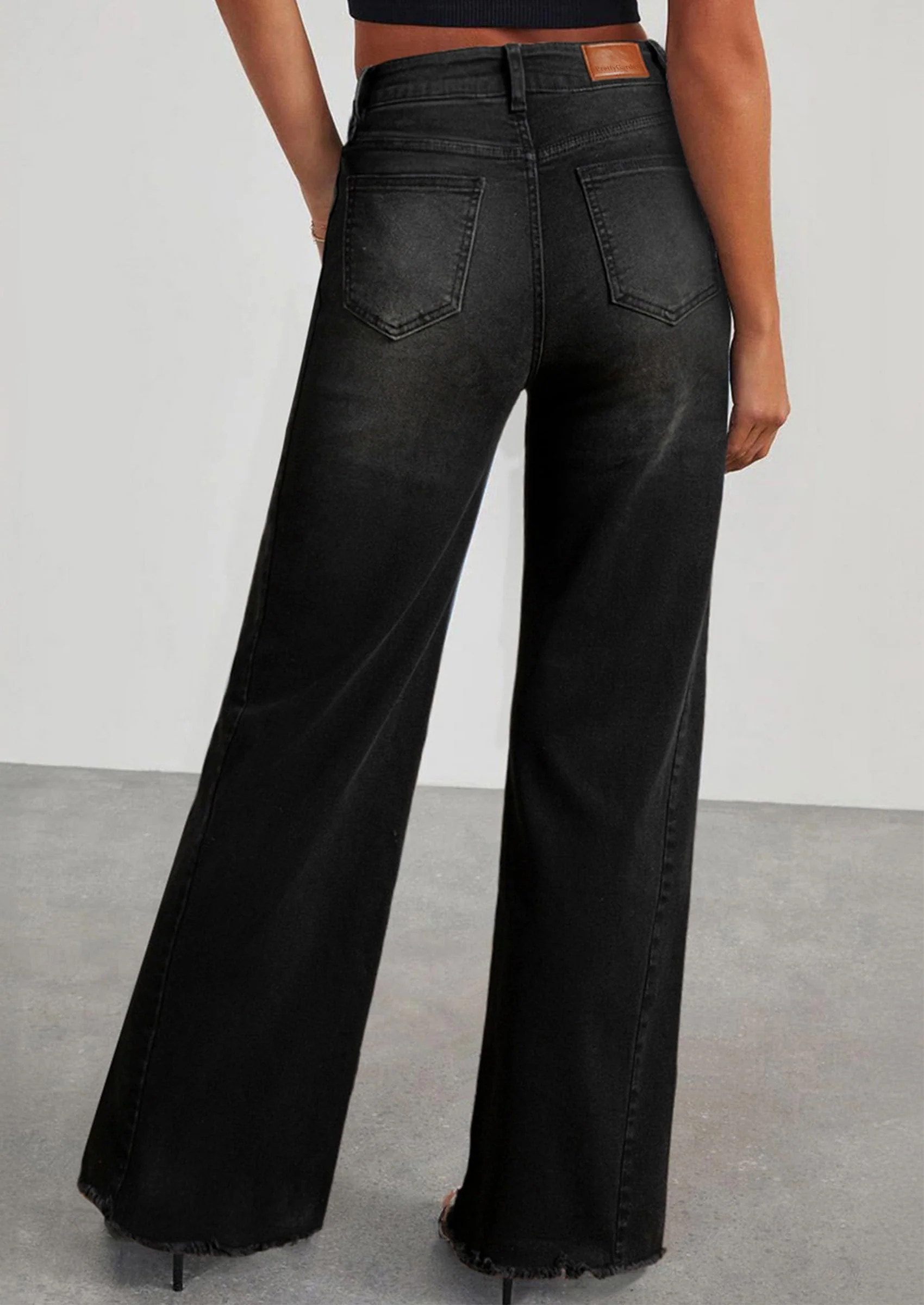 PRETTYGARDEN Wide Leg Jeans for Women Trendy High Waisted Stretchy Baggy Raw Hem Denim Palazzo Pants with Pockets - Image 25