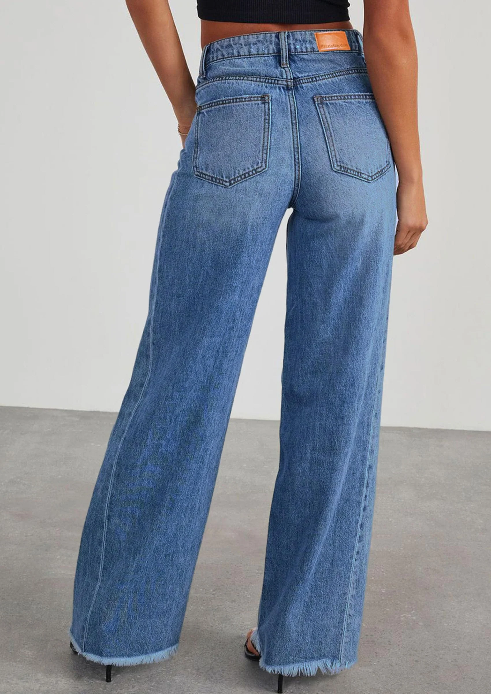 PRETTYGARDEN Wide Leg Jeans for Women Trendy High Waisted Stretchy Baggy Raw Hem Denim Palazzo Pants with Pockets - Image 8