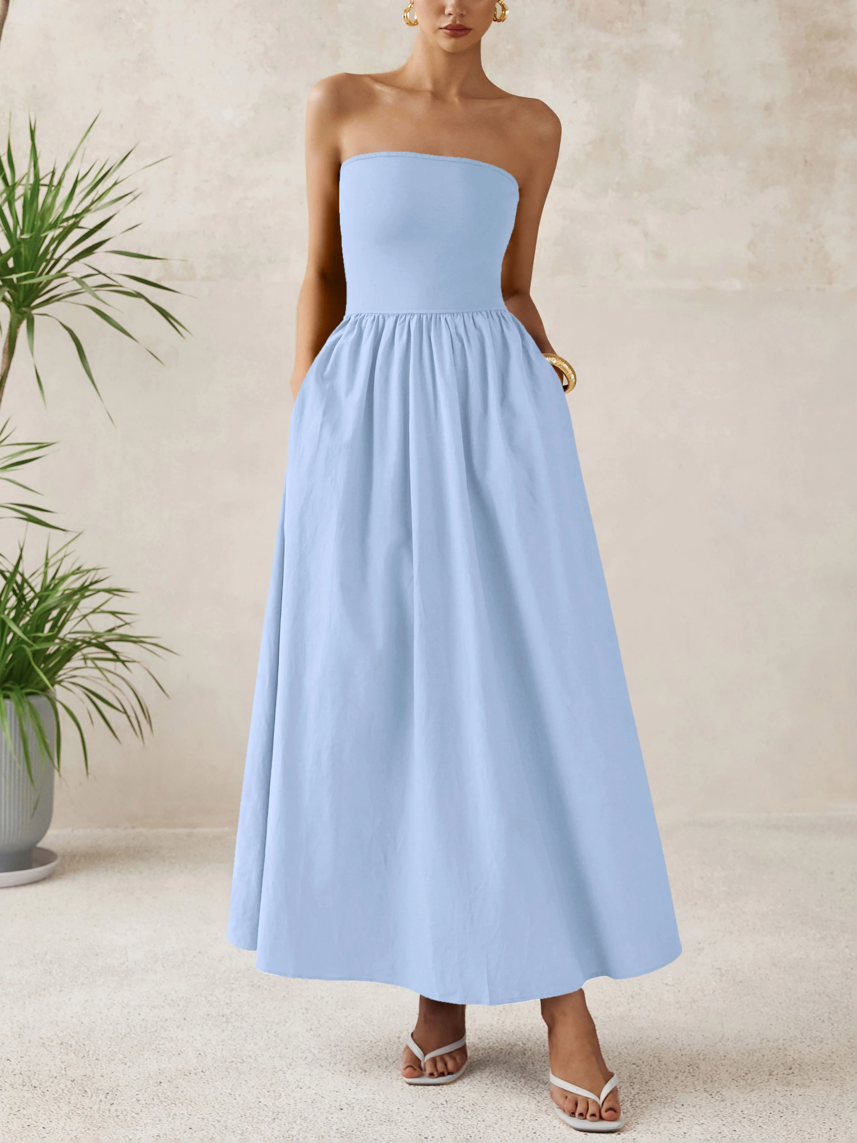 PRETTYGARDEN Women Summer Elegant Strapless Maxi Dress Tube Top Dress A Line Flowy Long Wedding Party Cocktail Dresses - Image 12
