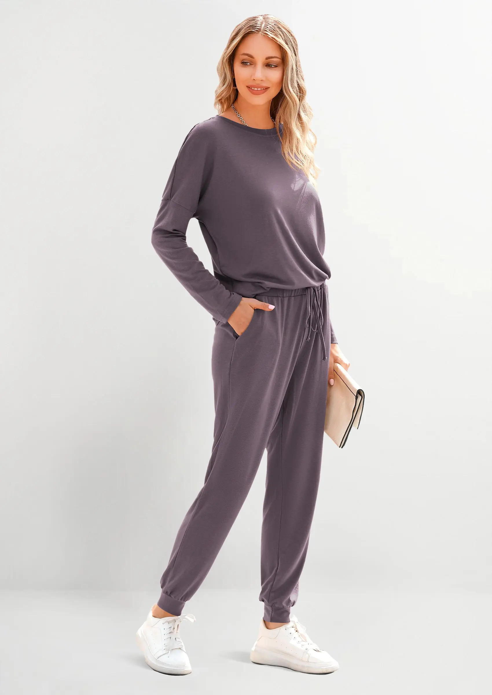 PRETTYGARDEN Lounge Outfit Long Sleeve Crewneck Pullover Tops High Waisted Pants Set Tracksuit - Image 106